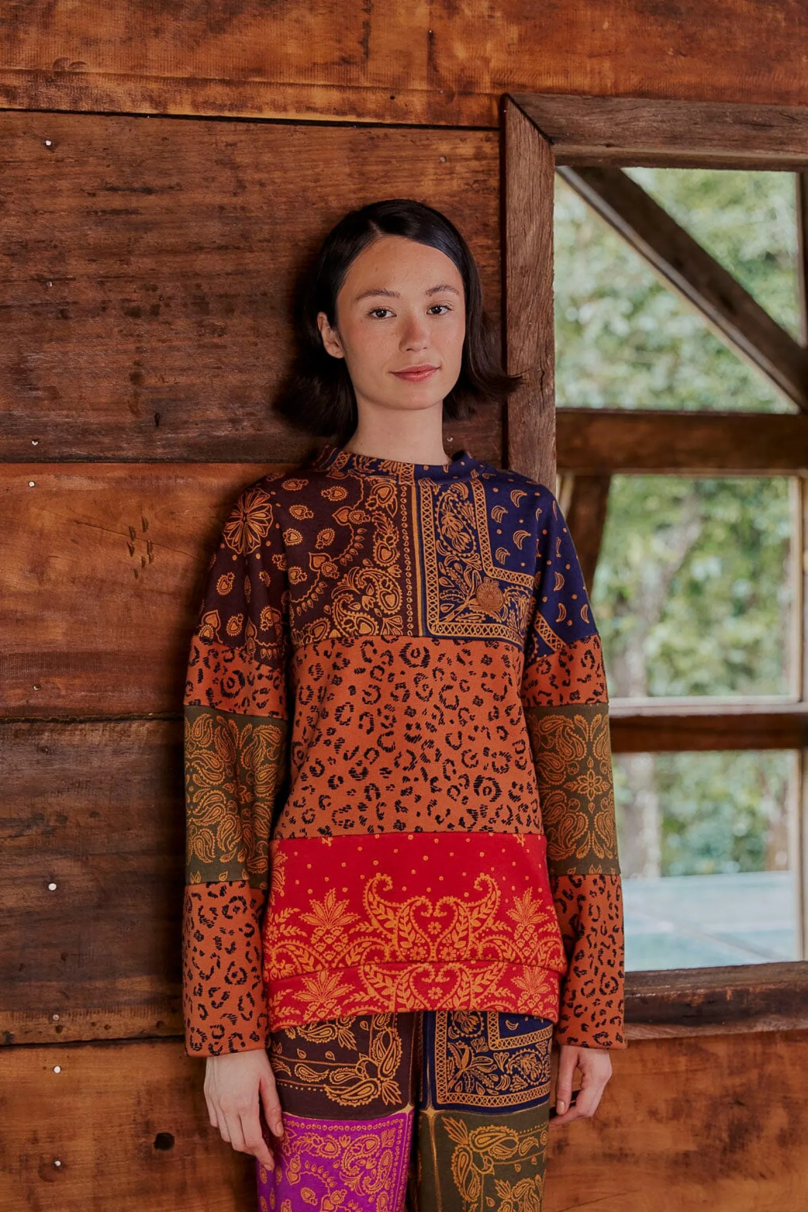 BANDANA DREAM MIXED LEOPARD TEXTURE SWEATSHIRT