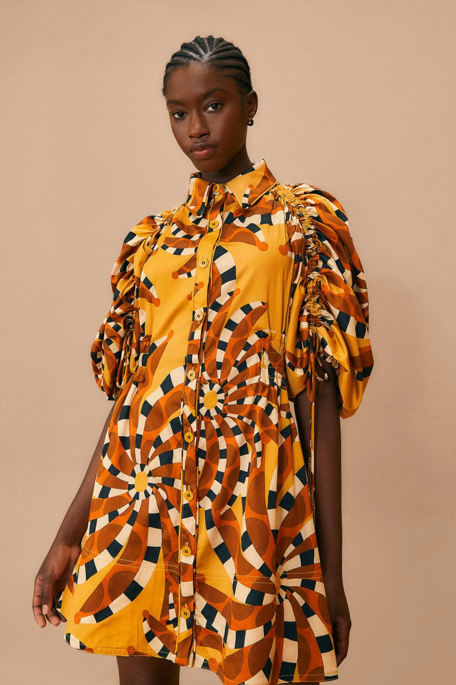 BEIGE BANANADA BUTTON DOWN MINI DRESS