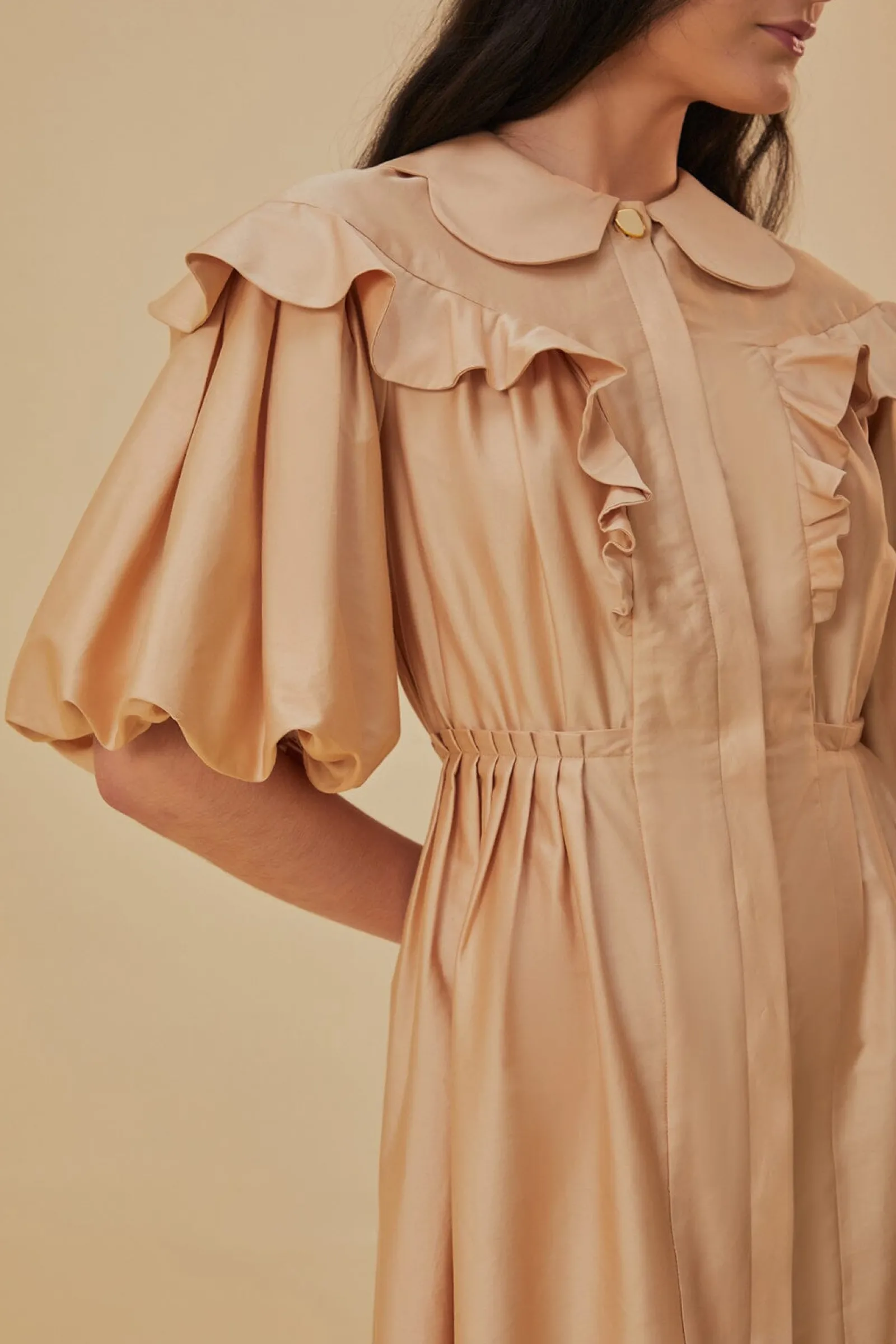 BEIGE SHORT SLEEVE MINI DRESS