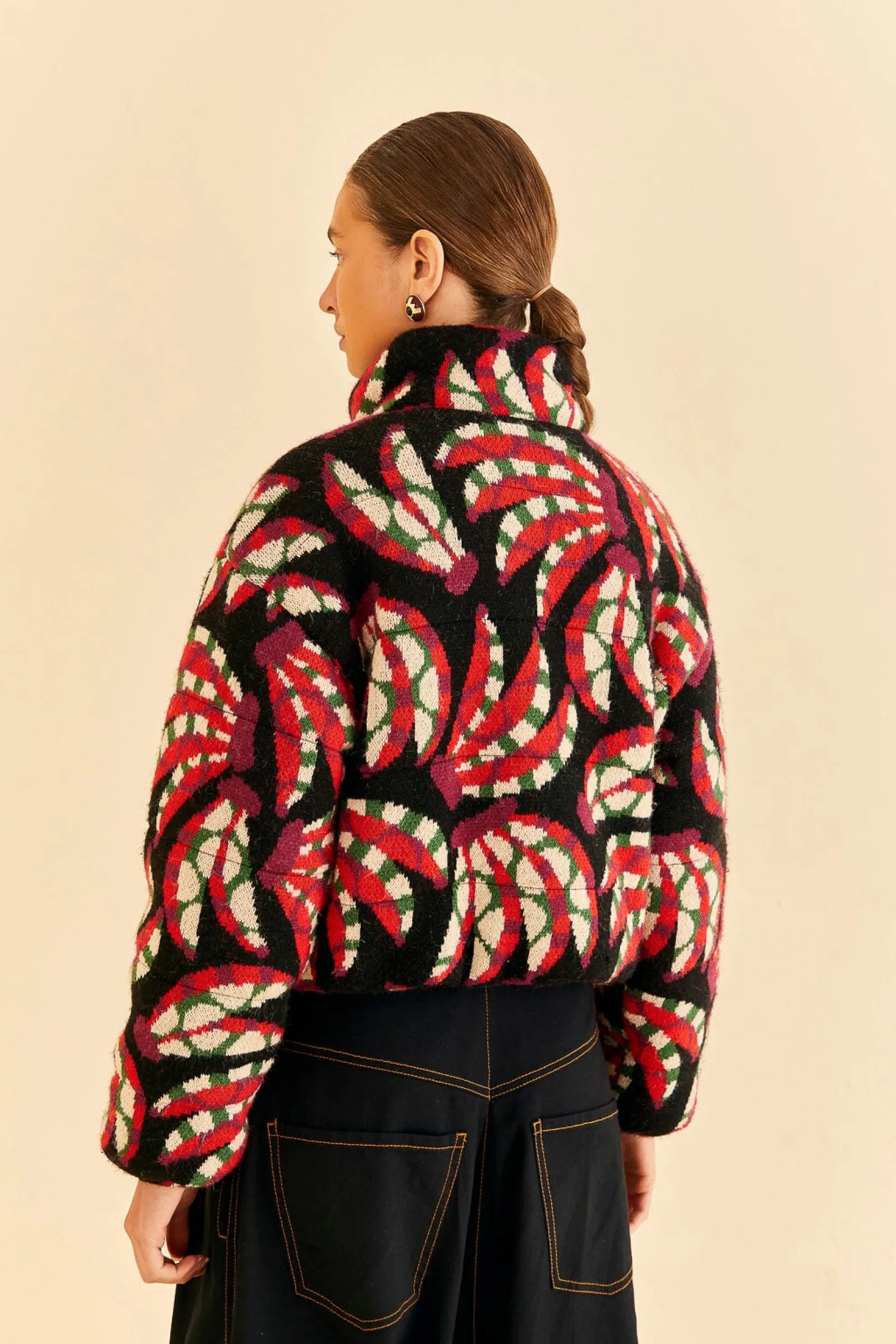 BLACK BANANA DOTS TRICOT REVERSIBLE PUFFER JACKET