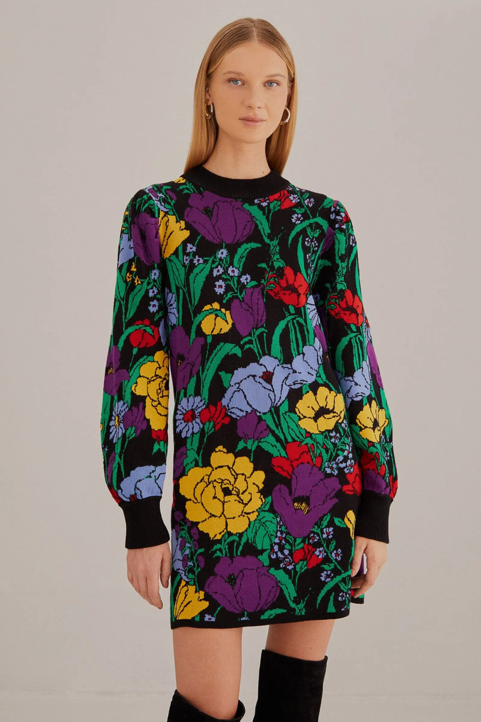 BLACK BUCOLIC GARDEN SWEATER DRESS