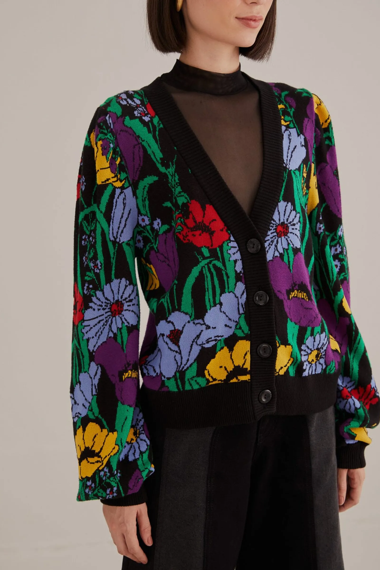 BLACK BUCOLIC GARDEN KNIT CARDIGAN