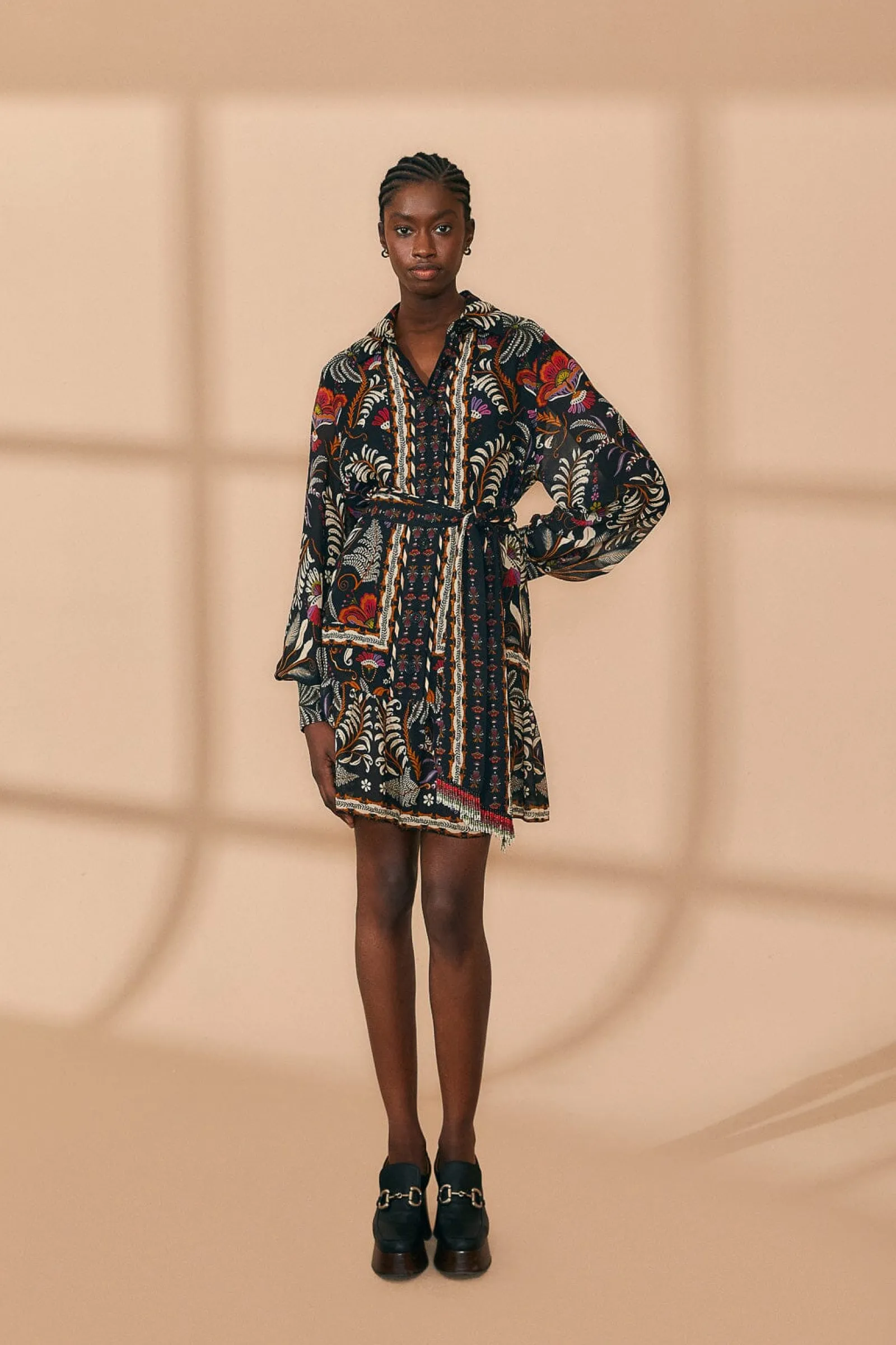  BLACK CLASSIC GARDEN LONG SLEEVE MINI DRESS