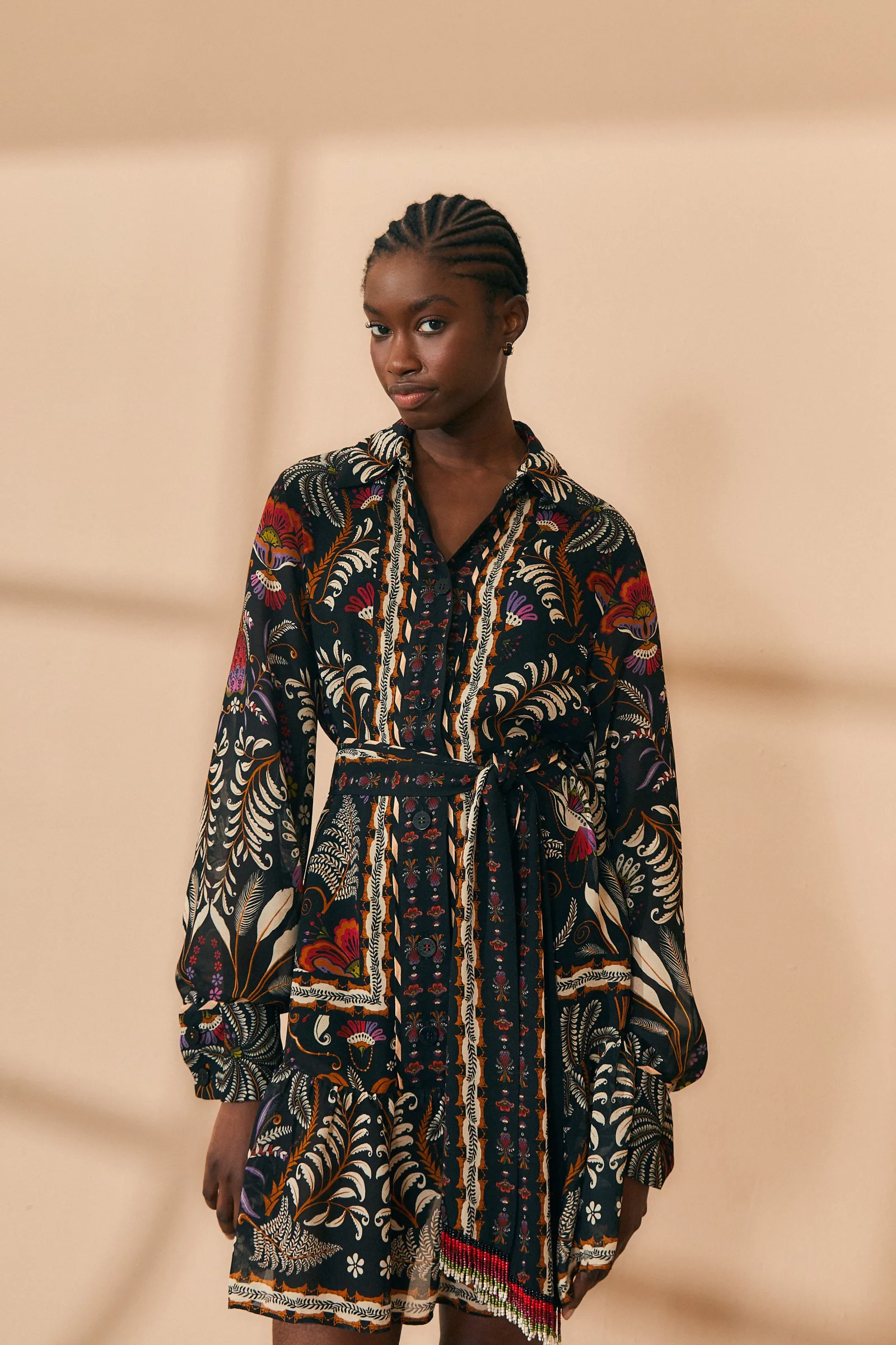 BLACK CLASSIC GARDEN LONG SLEEVE MINI DRESS