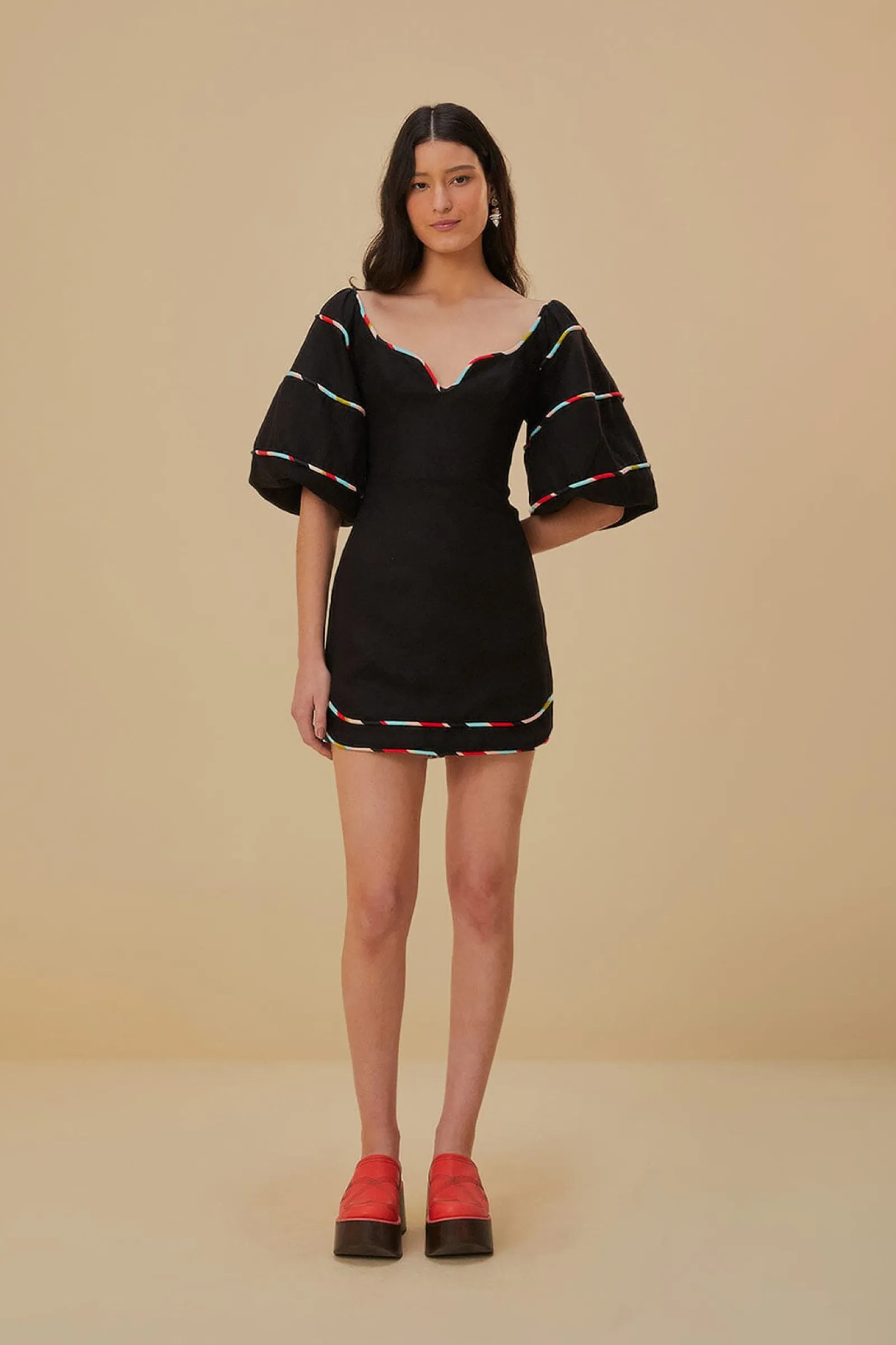  BLACK COLORED STRIPES SHORT SLEEVE MINI DRESS