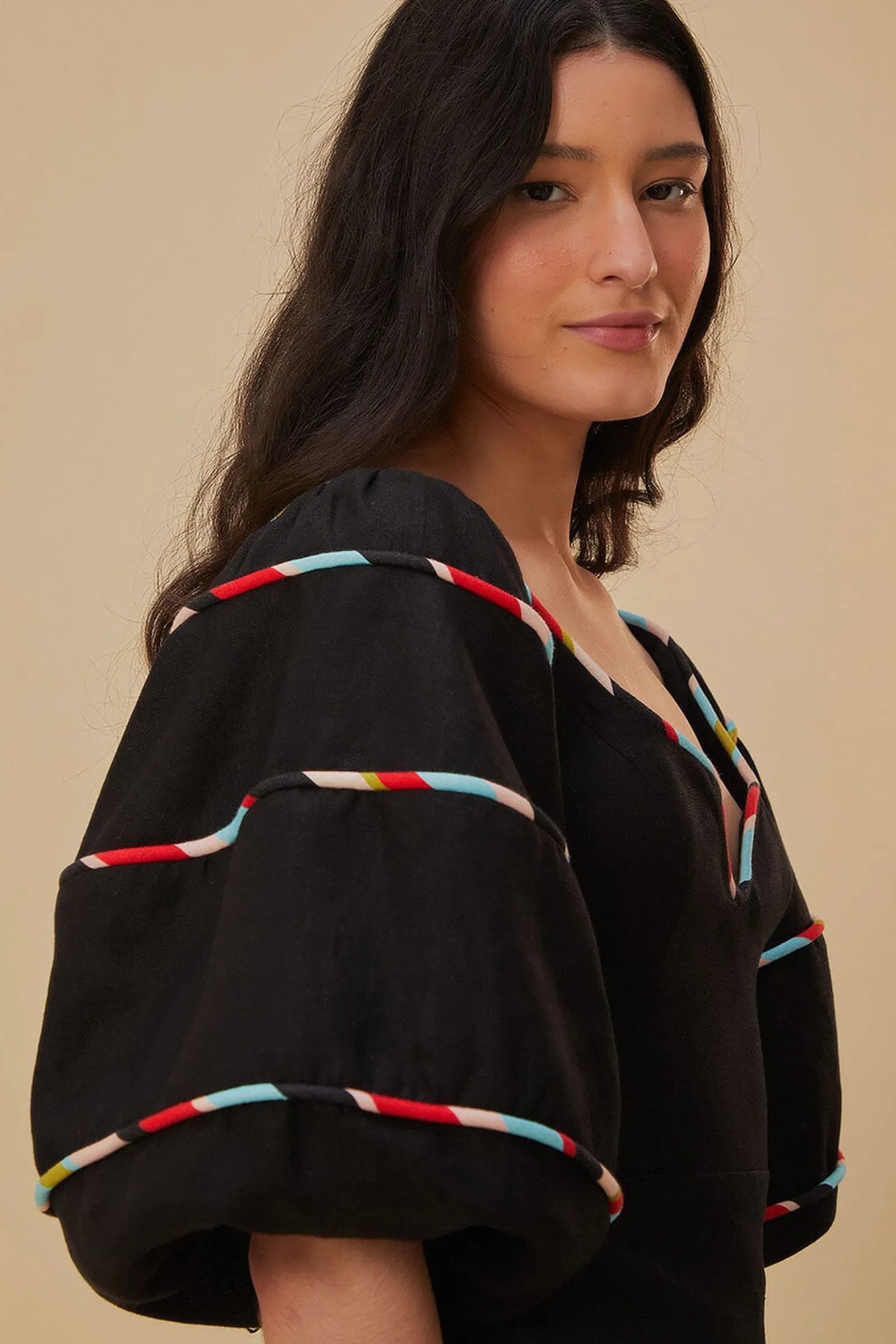 BLACK COLORED STRIPES SHORT SLEEVE MINI DRESS