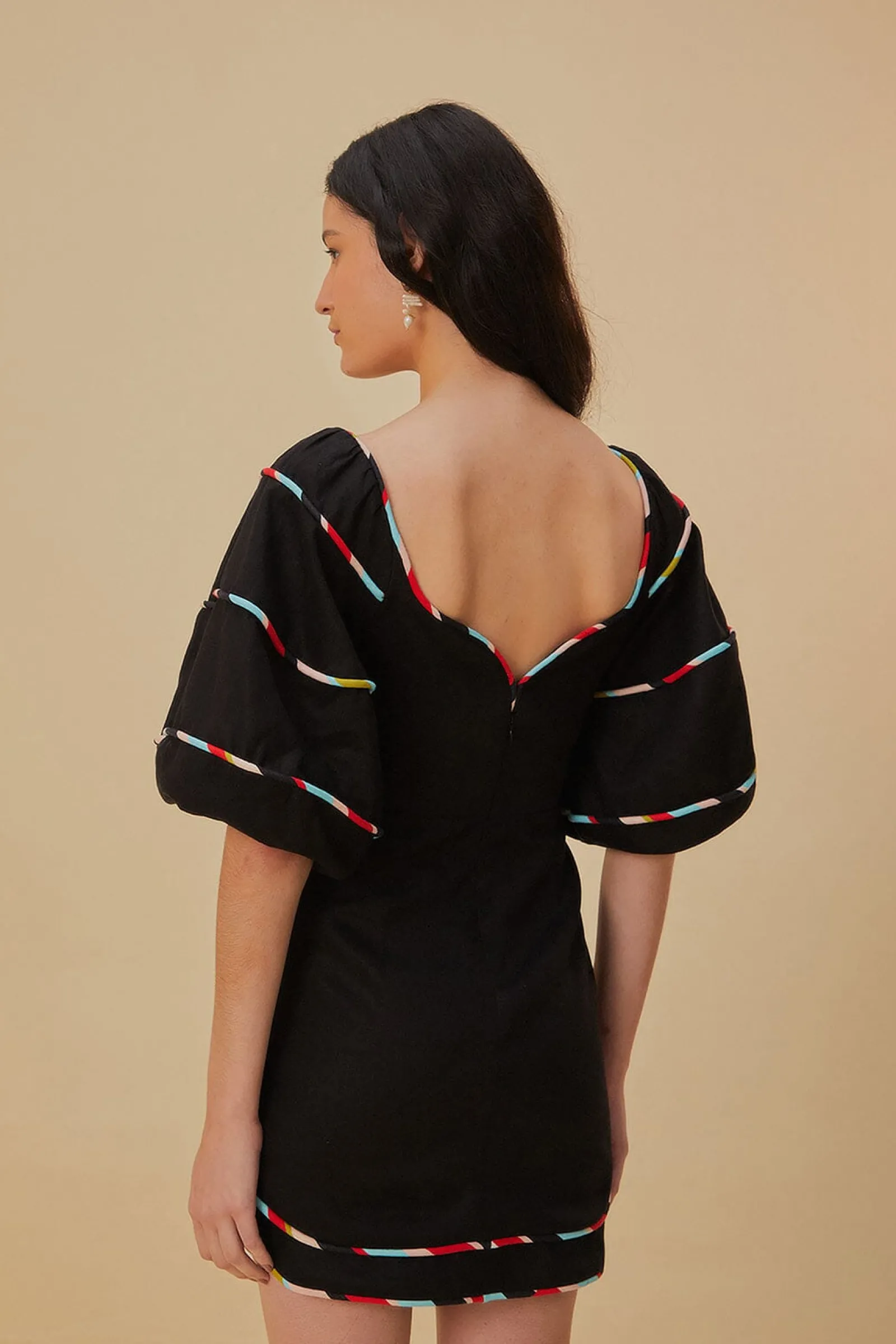 BLACK COLORED STRIPES SHORT SLEEVE MINI DRESS