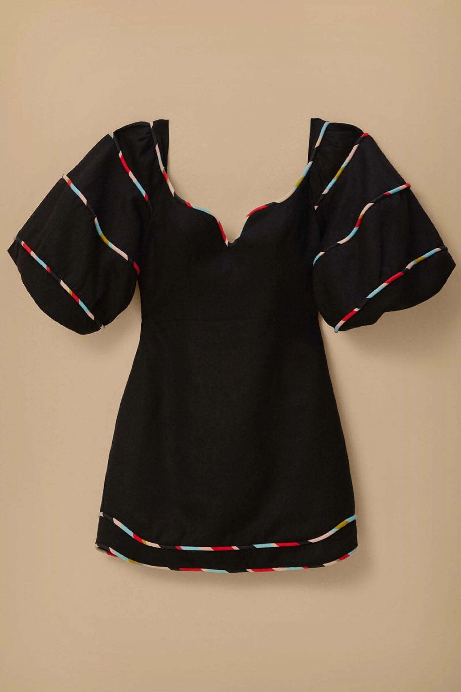 BLACK COLORED STRIPES SHORT SLEEVE MINI DRESS