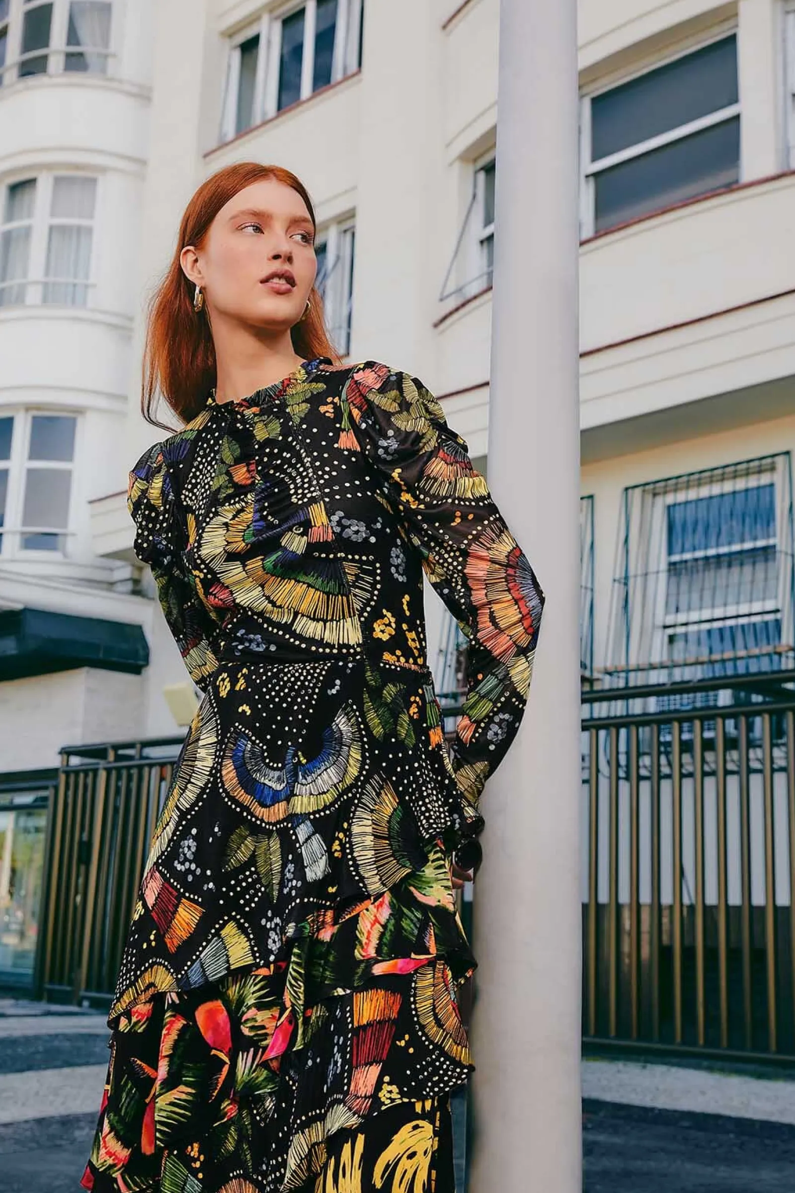 BLACK COLORFUL BIRDS TULLE BLOUSE