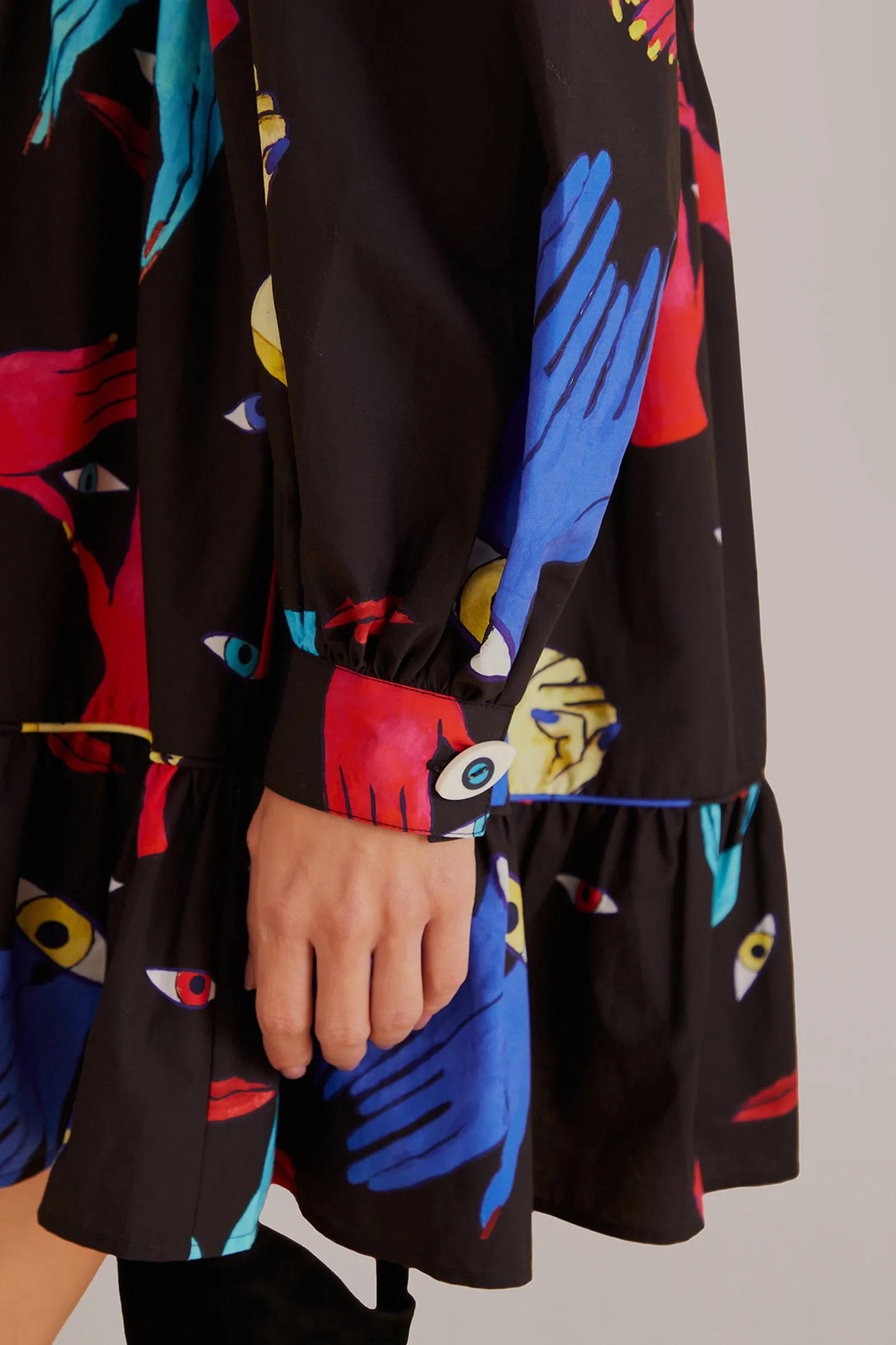 BLACK COLORFUL TOGETHER LONG SLEEVE MINI DRESS