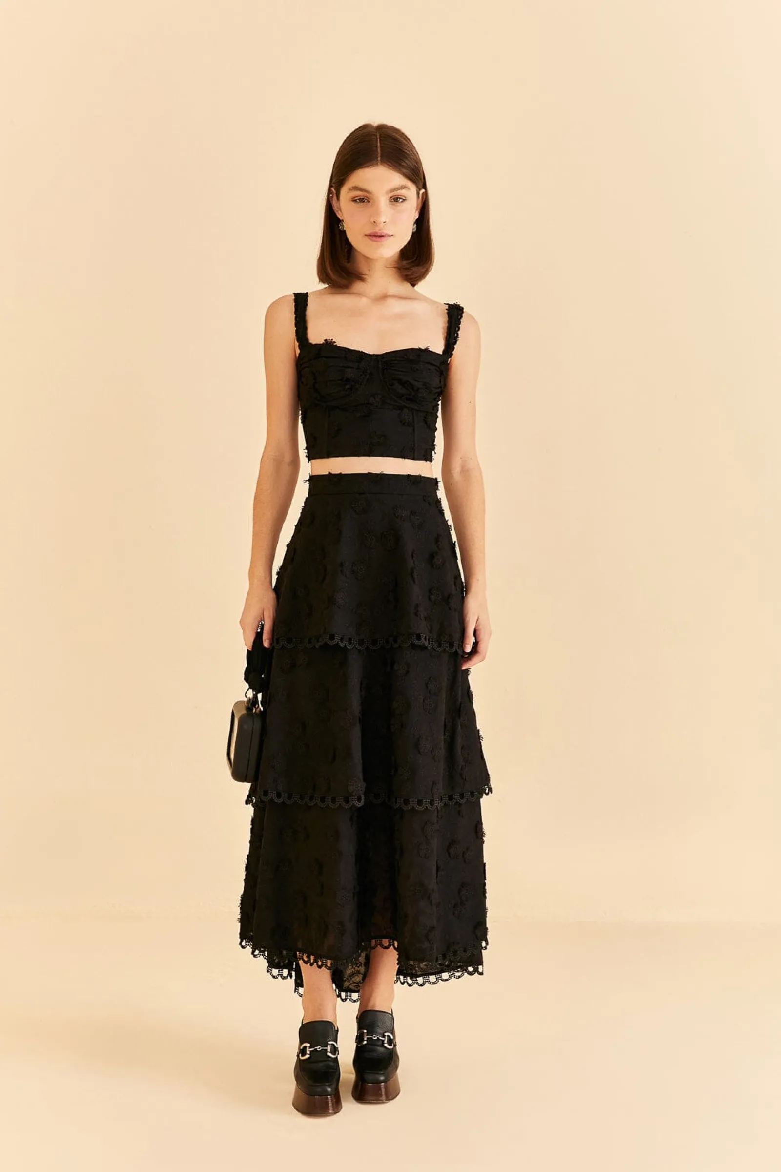 BLACK 3D FLOWER CORSET CROP TOP