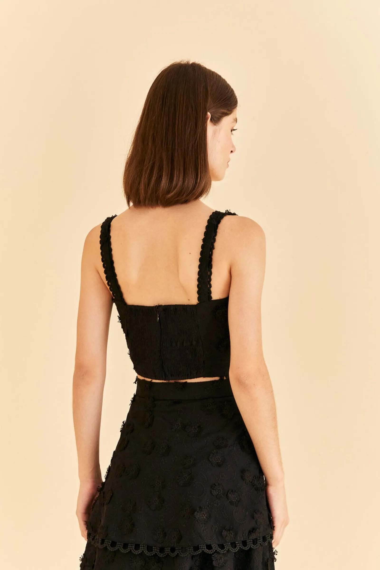 BLACK 3D FLOWER CORSET CROP TOP