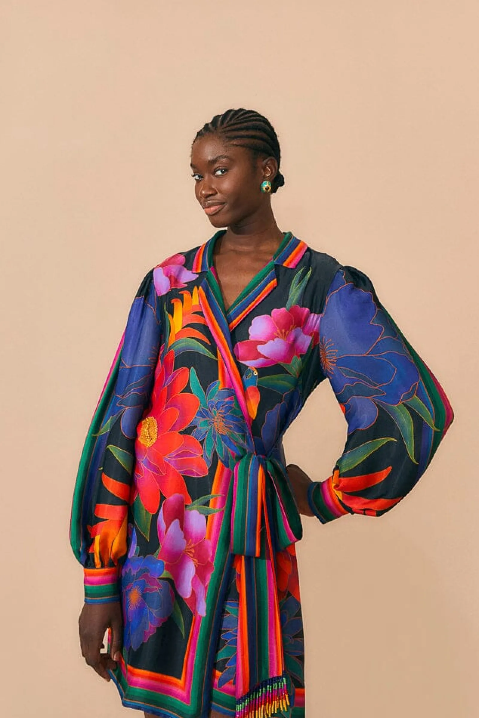  BLACK FLOWER SEASON SCARF MINI WRAP DRESS