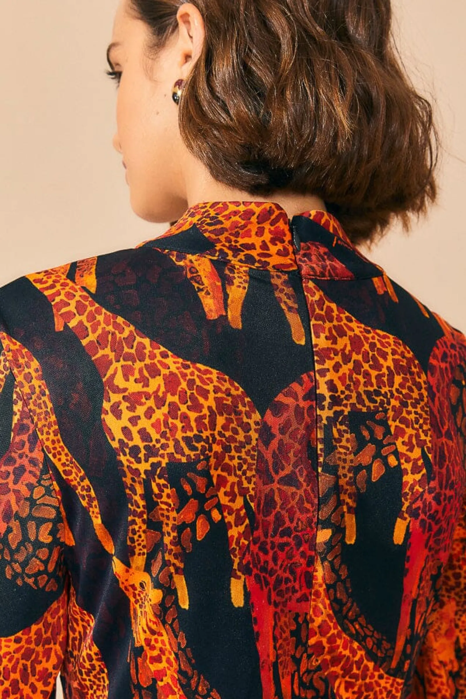 BLACK GIRAFFES SLIT MIDI DRESS