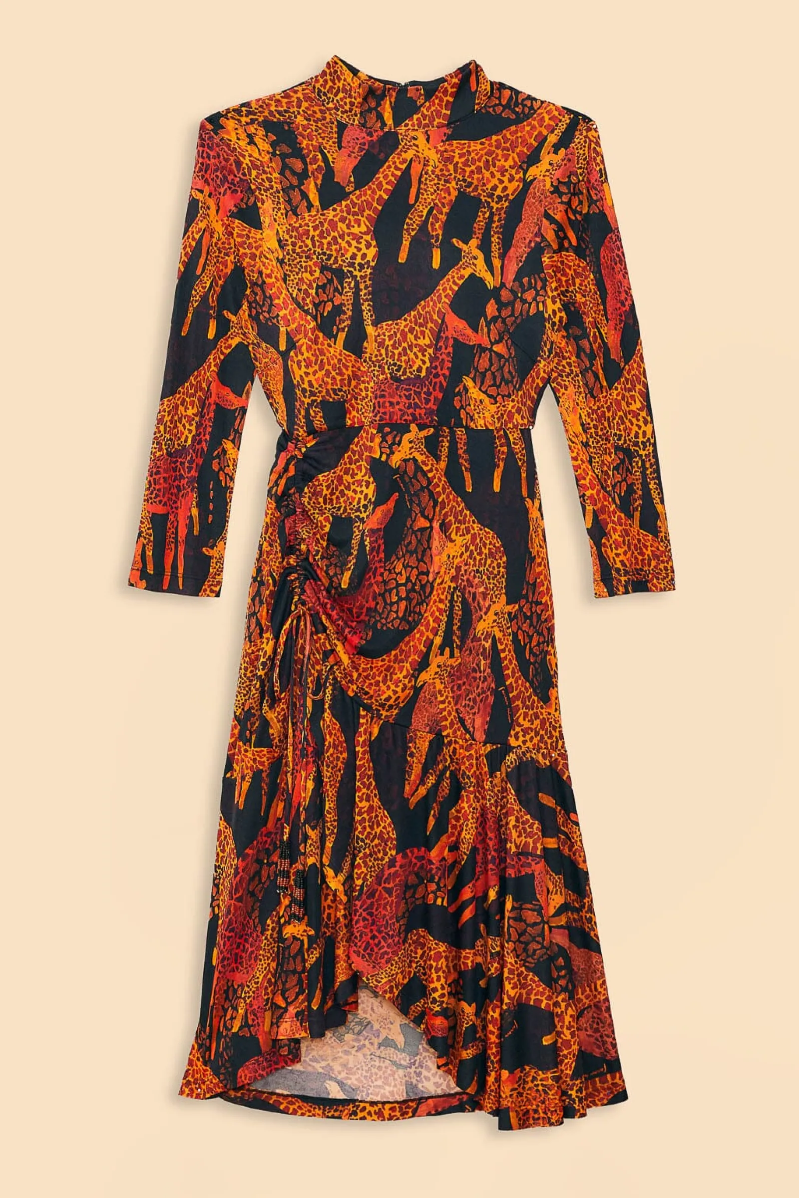 BLACK GIRAFFES SLIT MIDI DRESS