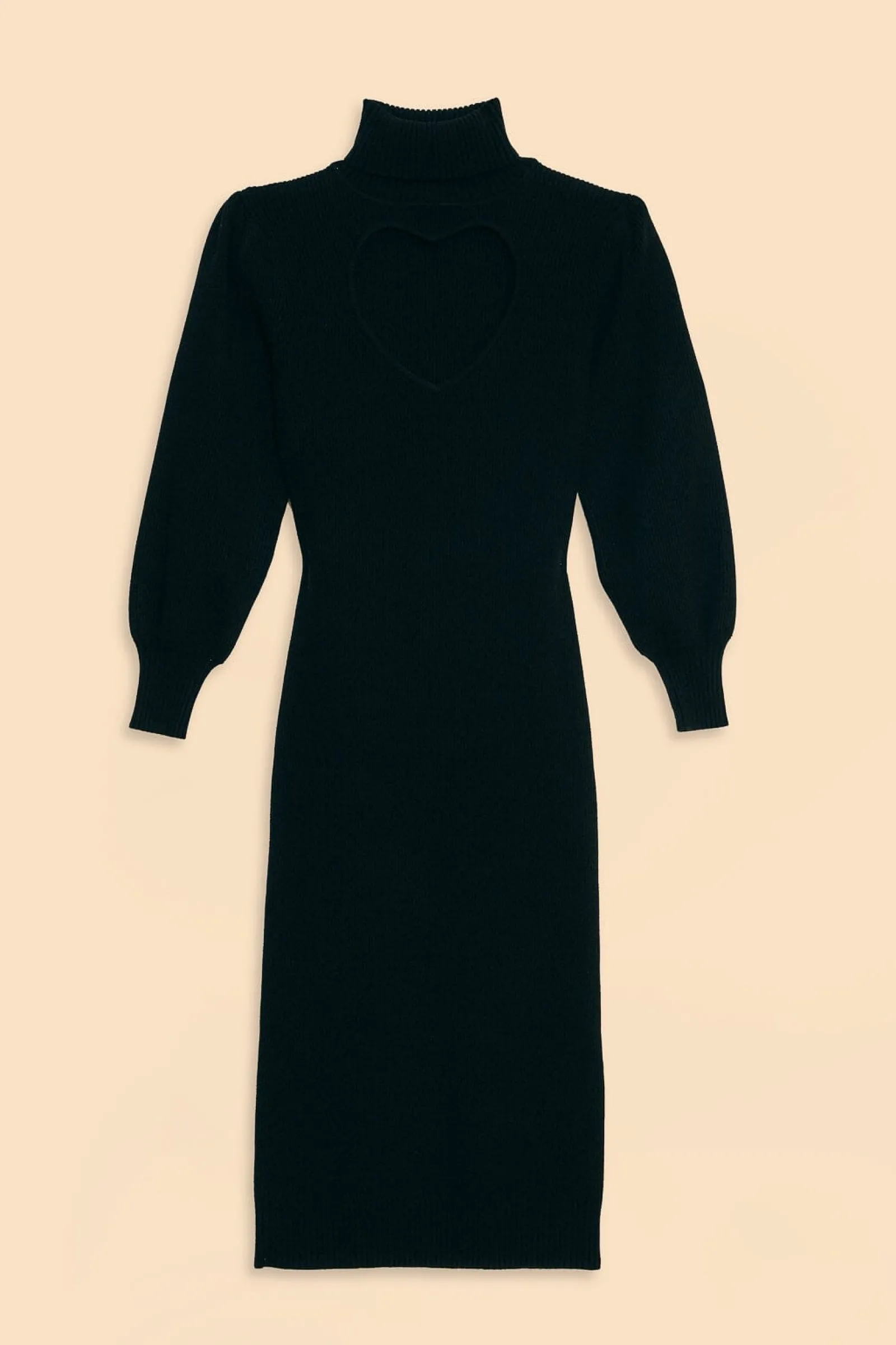 BLACK HEART NECKLINE KNIT DRESS