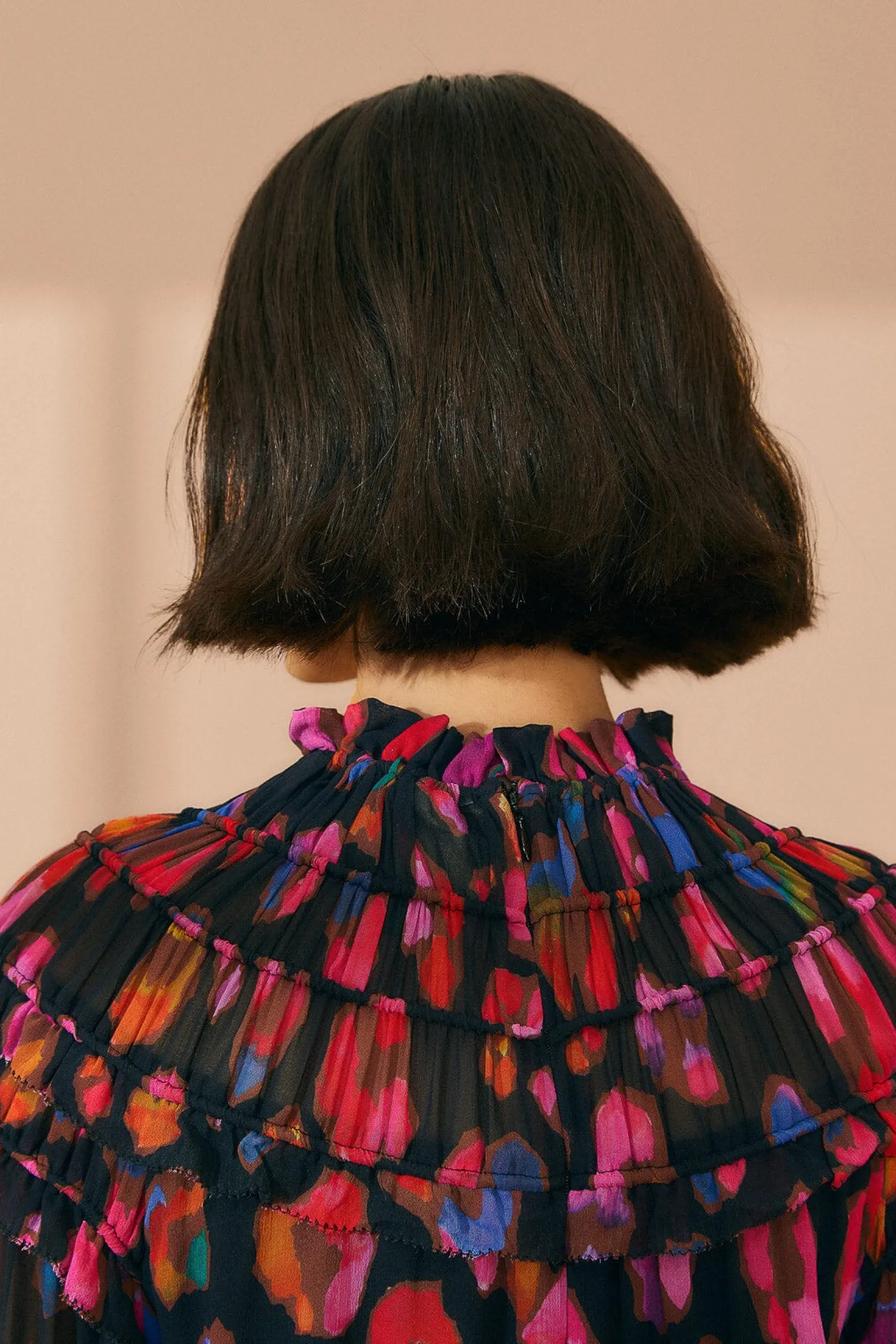 BLACK IRIDESCENT LEOPARDS RUFFLE MINI DRESS