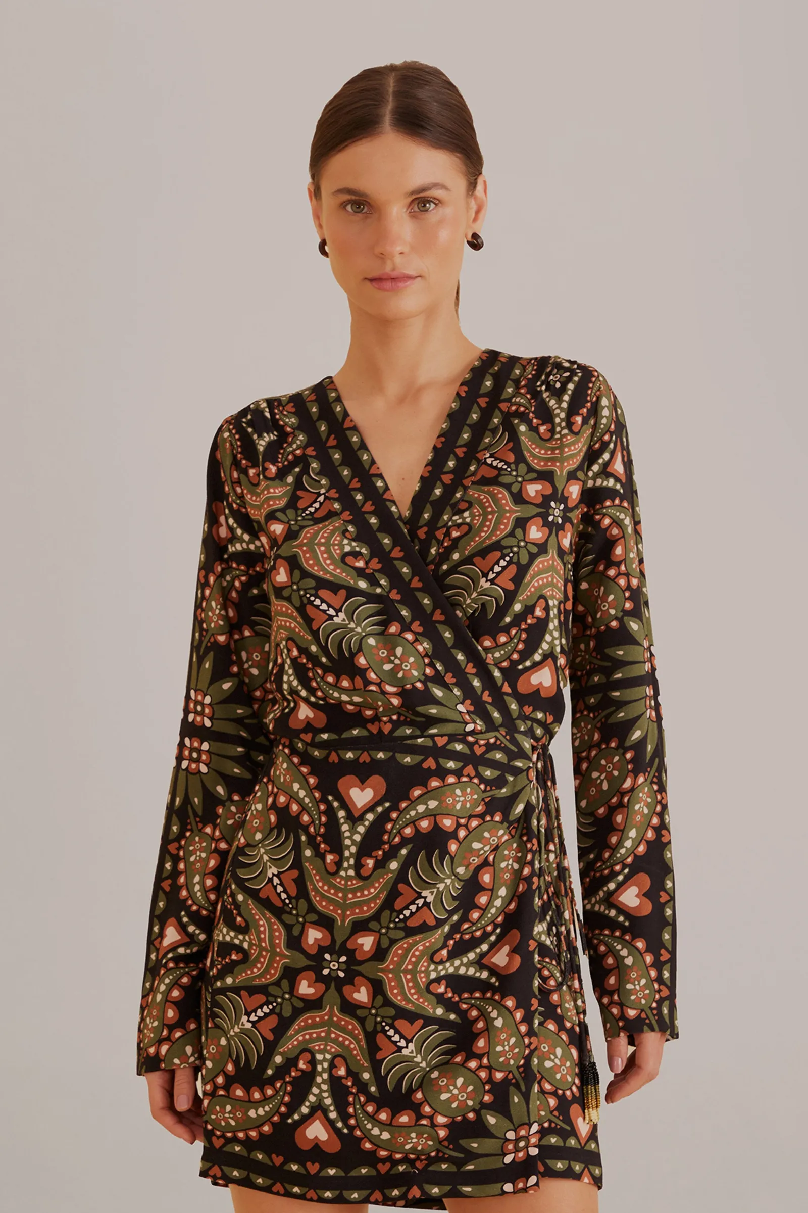  BLACK MARTINA SCARF LONG SLEEVE WRAP MINI DRESS