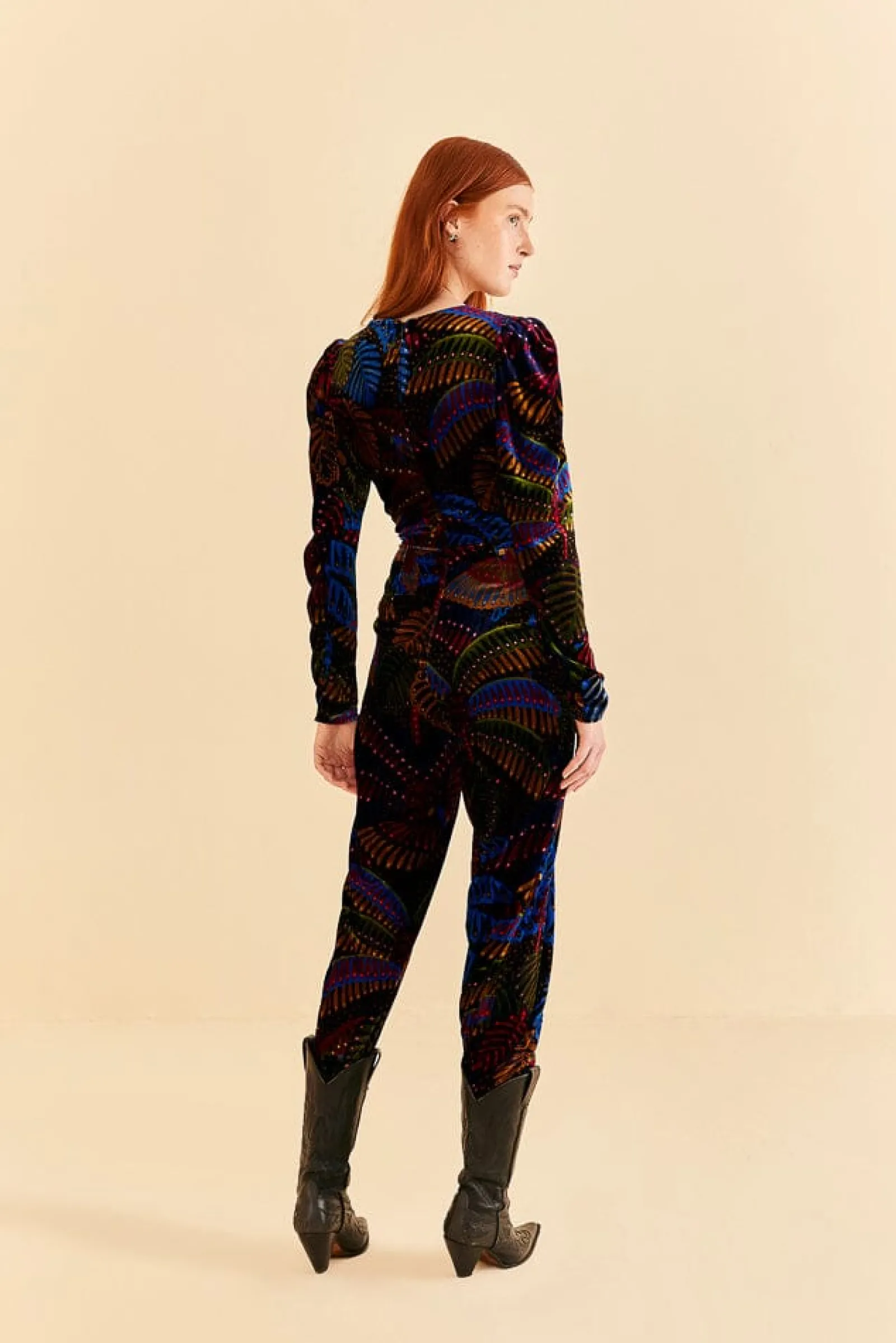 BLACK MIDNIGHT ISLAND V NECK VELVET JUMPSUIT