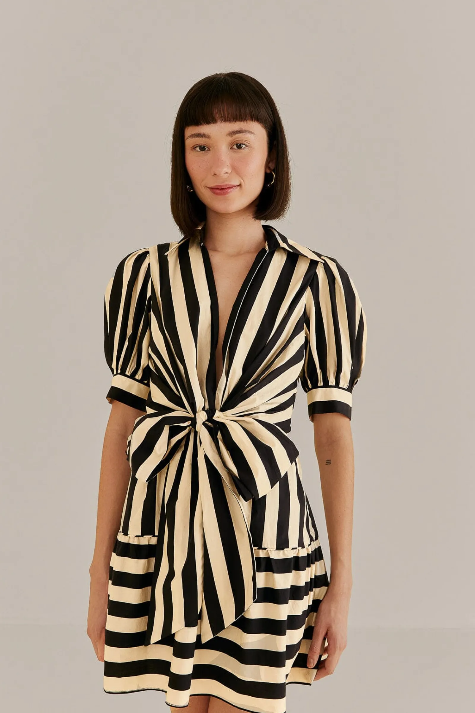  BLACK MIXED STRIPES SHORT SLEEVE MINI DRESS