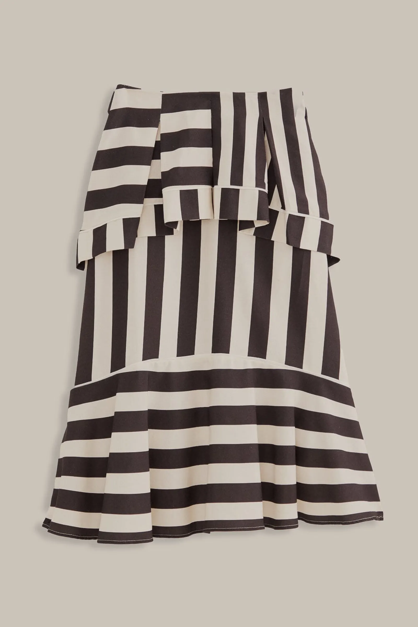 BLACK MIXED STRIPES MIDI SKIRT