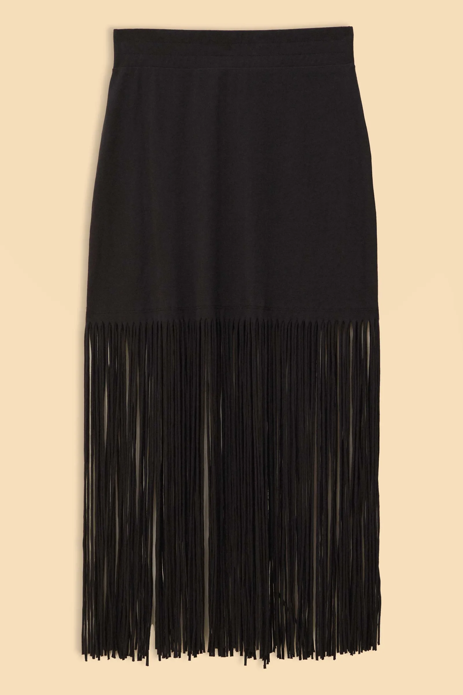 BLACK ORGANIC COTTON FRINGE MIDI SKIRT
