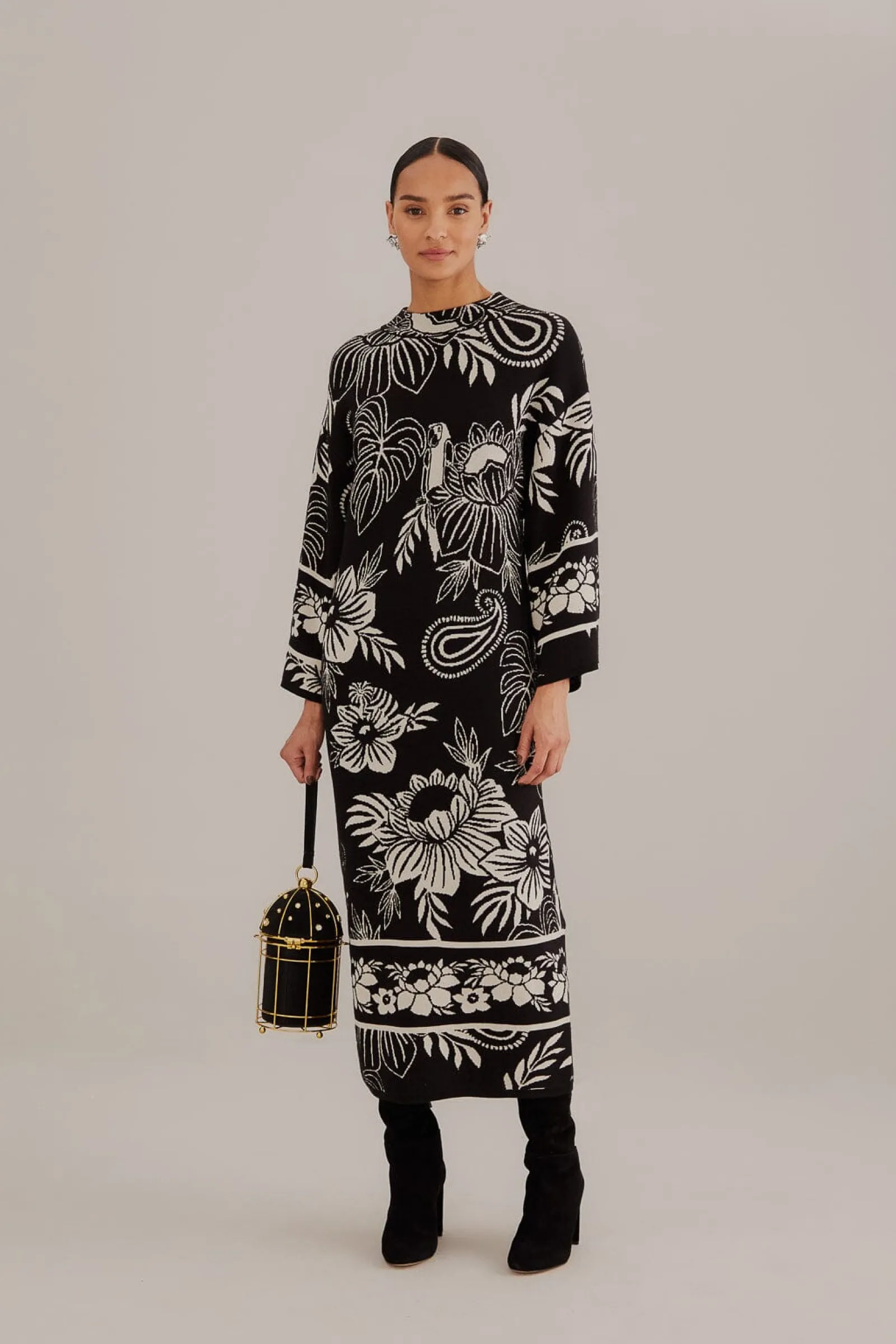  BLACK PAISLEY BLOOM KNIT DRESS