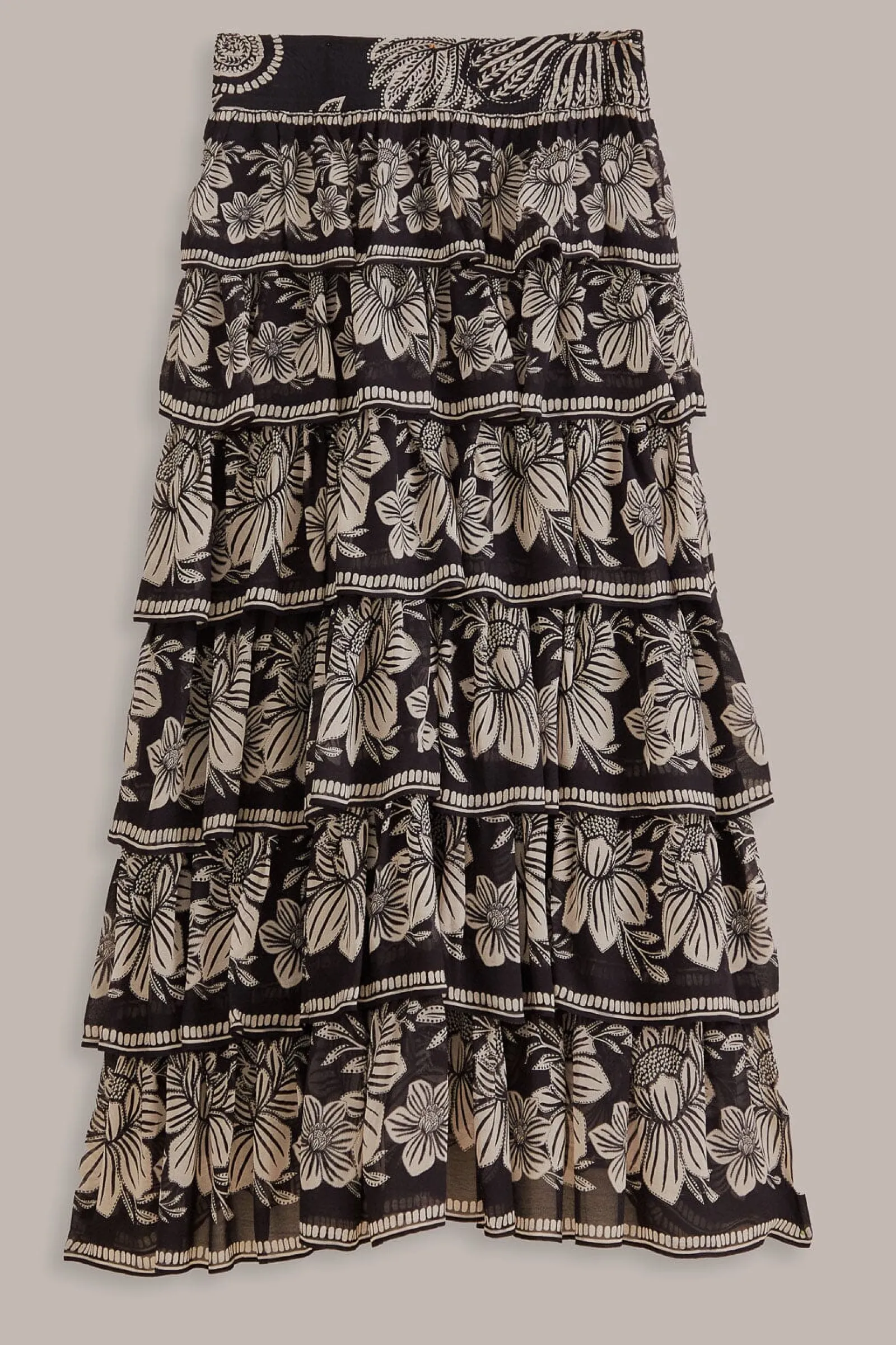 BLACK PAISLEY BLOOM TIERED SKIRT
