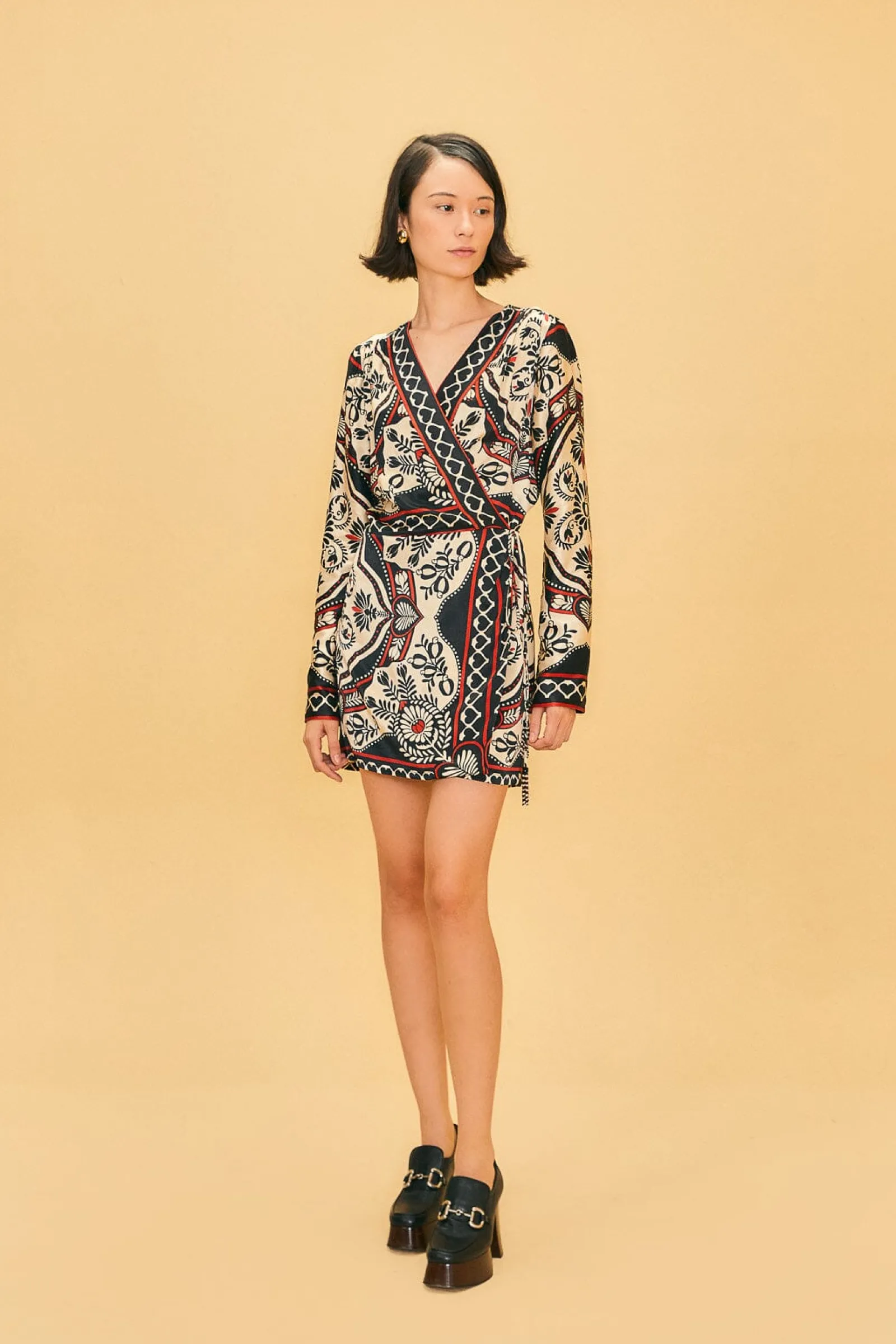 BLACK PASSION SCARF MINI WRAP DRESS