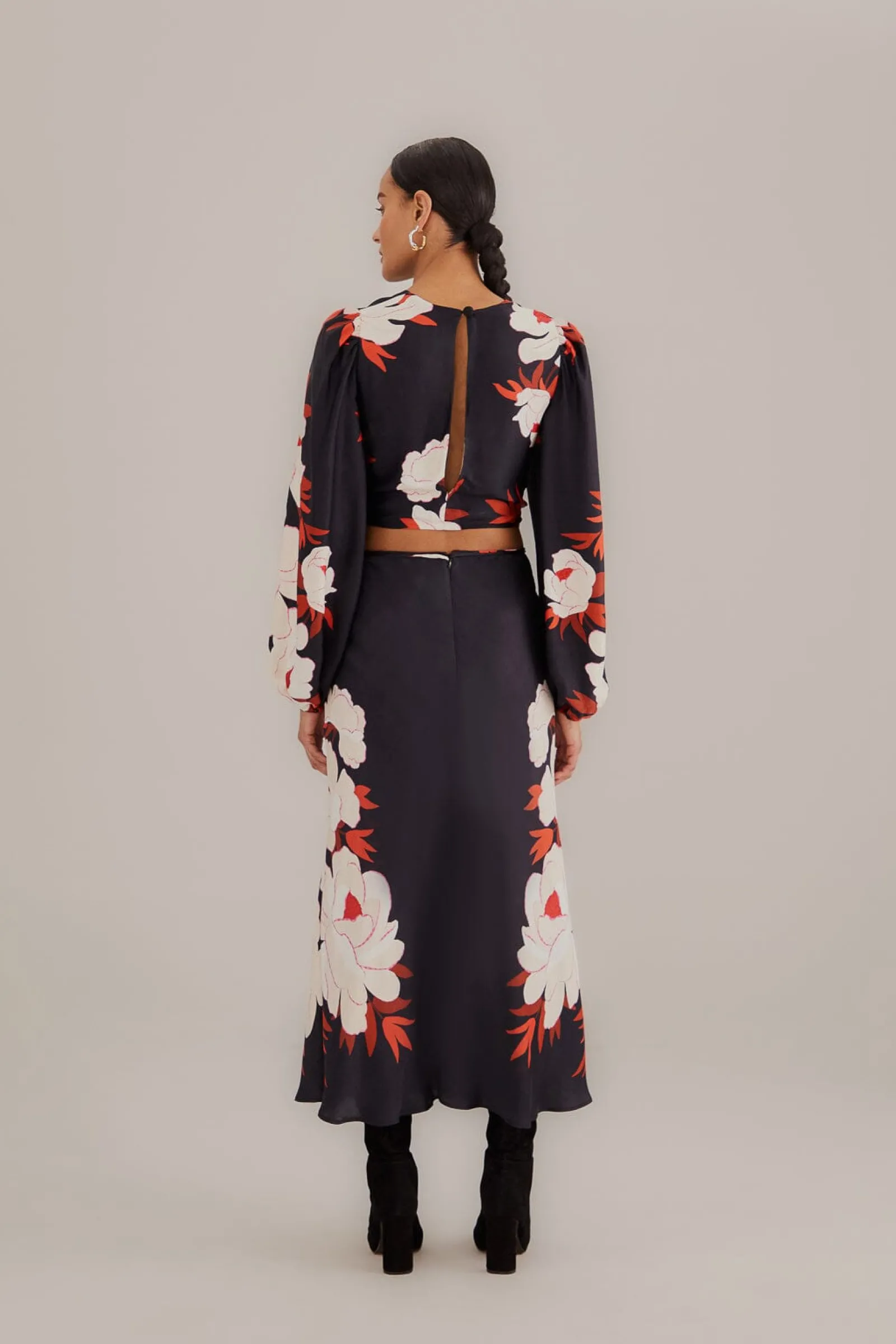 BLACK PEONY FRINGE MIDI SKIRT