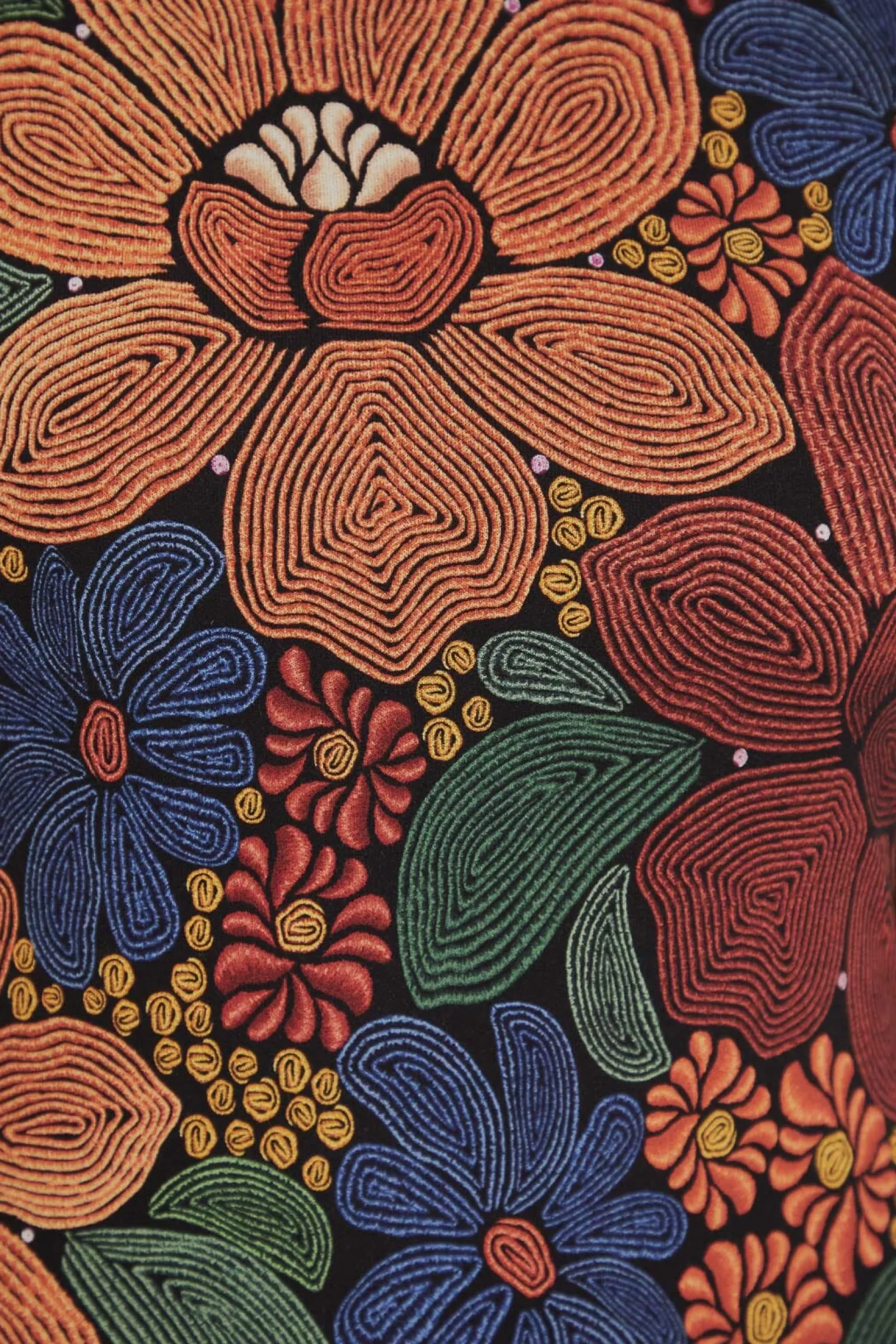 BLACK STITCHED FLOWERS LENZING™ ECOVERO™ VISCOSE MIDI DRESS