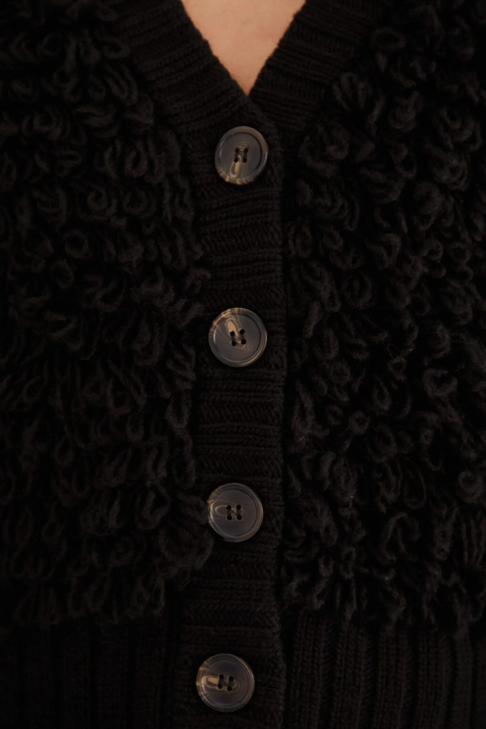 BLACK TEXTURED V NECK CARDIGAN