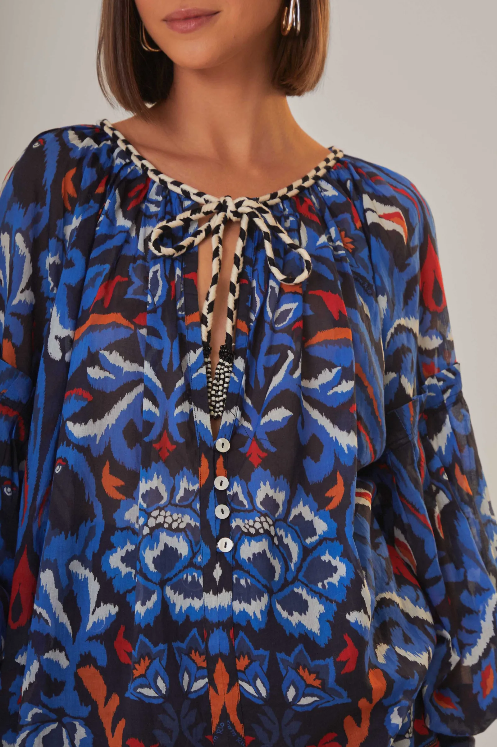 BLACK TOUCANS SCARF BLOUSE