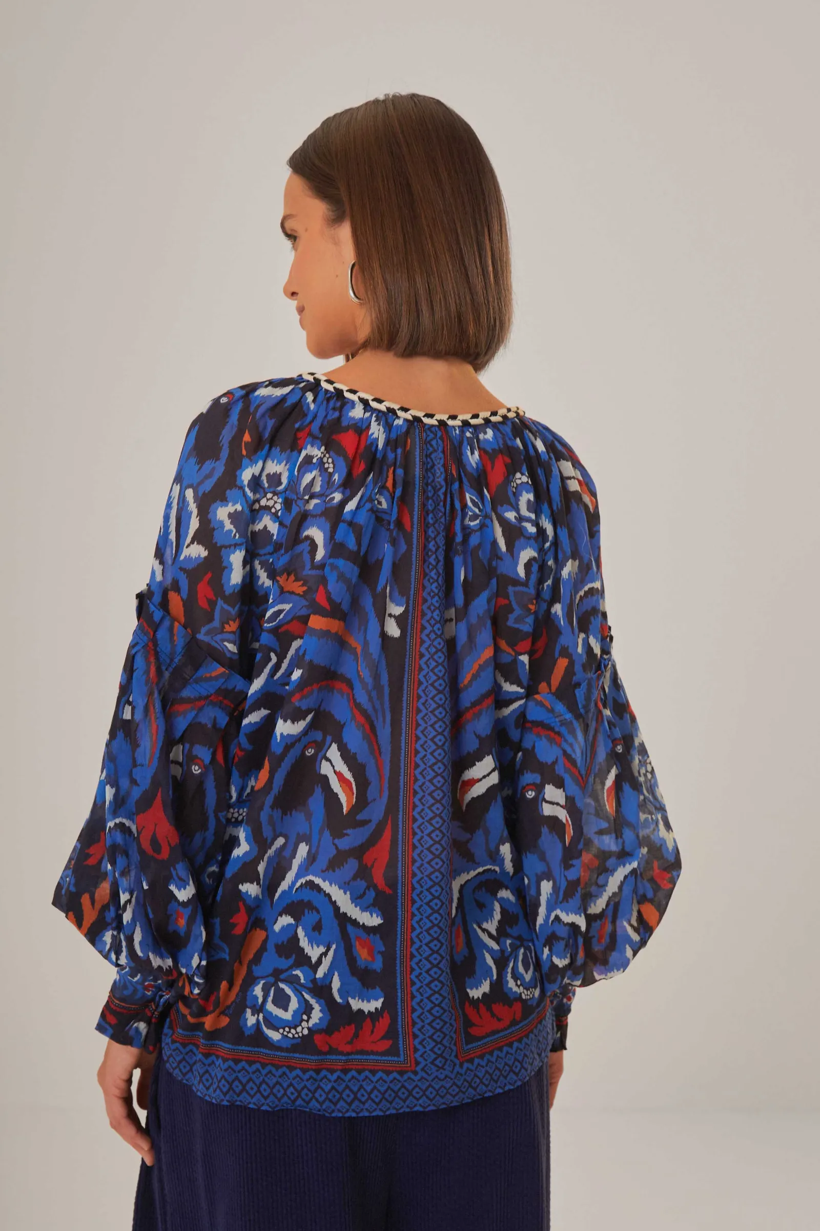 BLACK TOUCANS SCARF BLOUSE