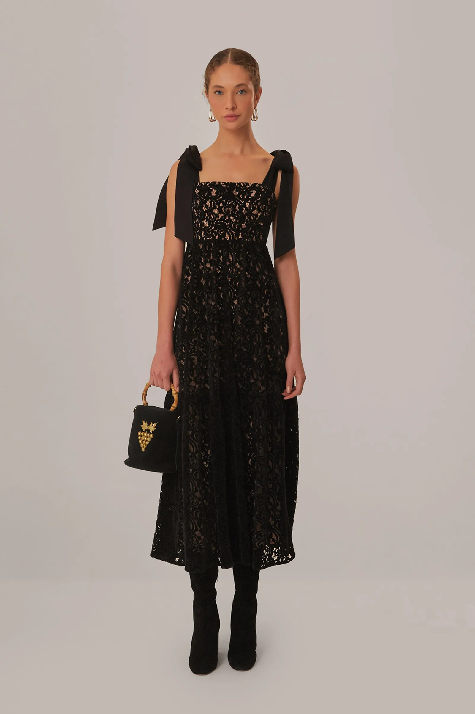  BLACK VELVET LACE SLEEVELESS MAXI DRESS