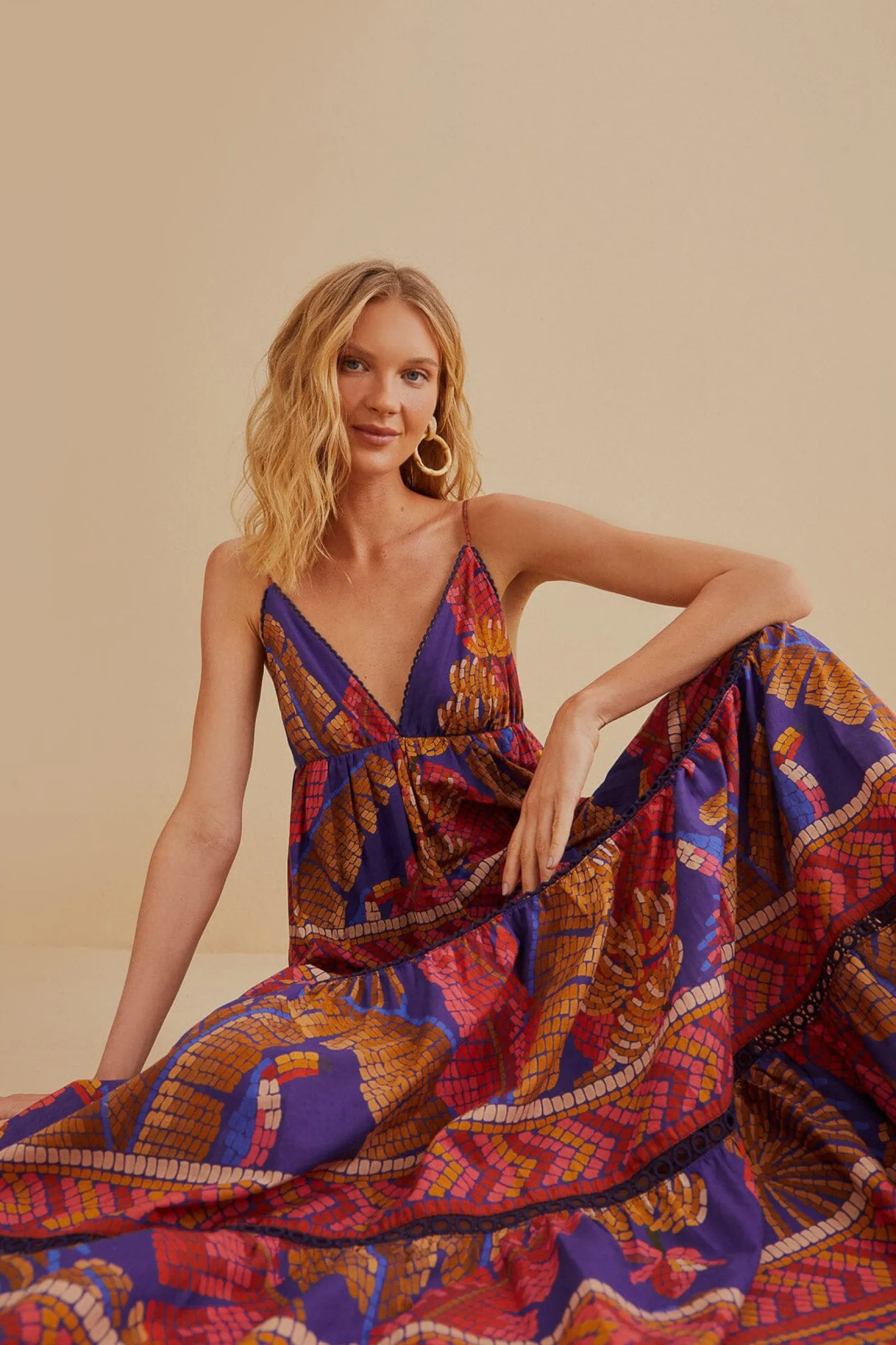 BLUE FOREST MOSAIC SLEEVELESS MAXI DRESS