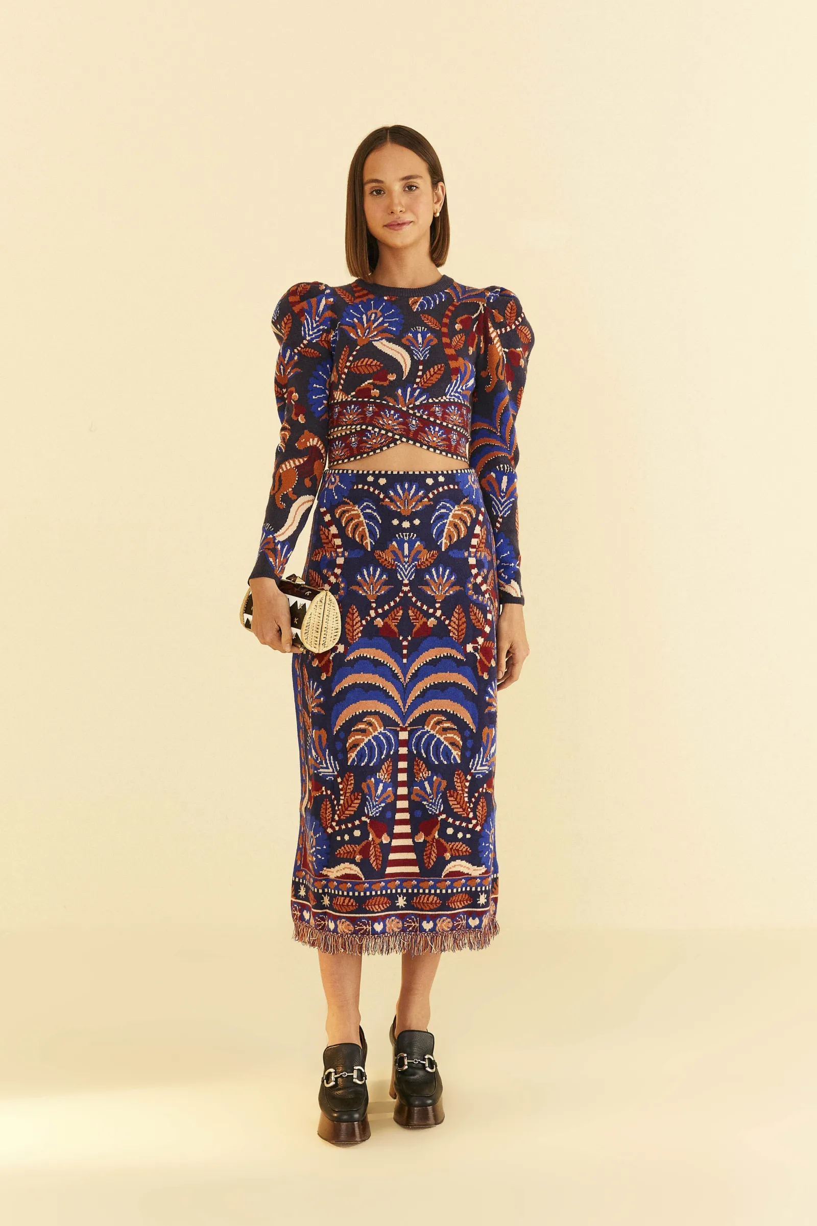  BLUE NATURE BEAUTY SCARF KNIT MIDI SKIRT