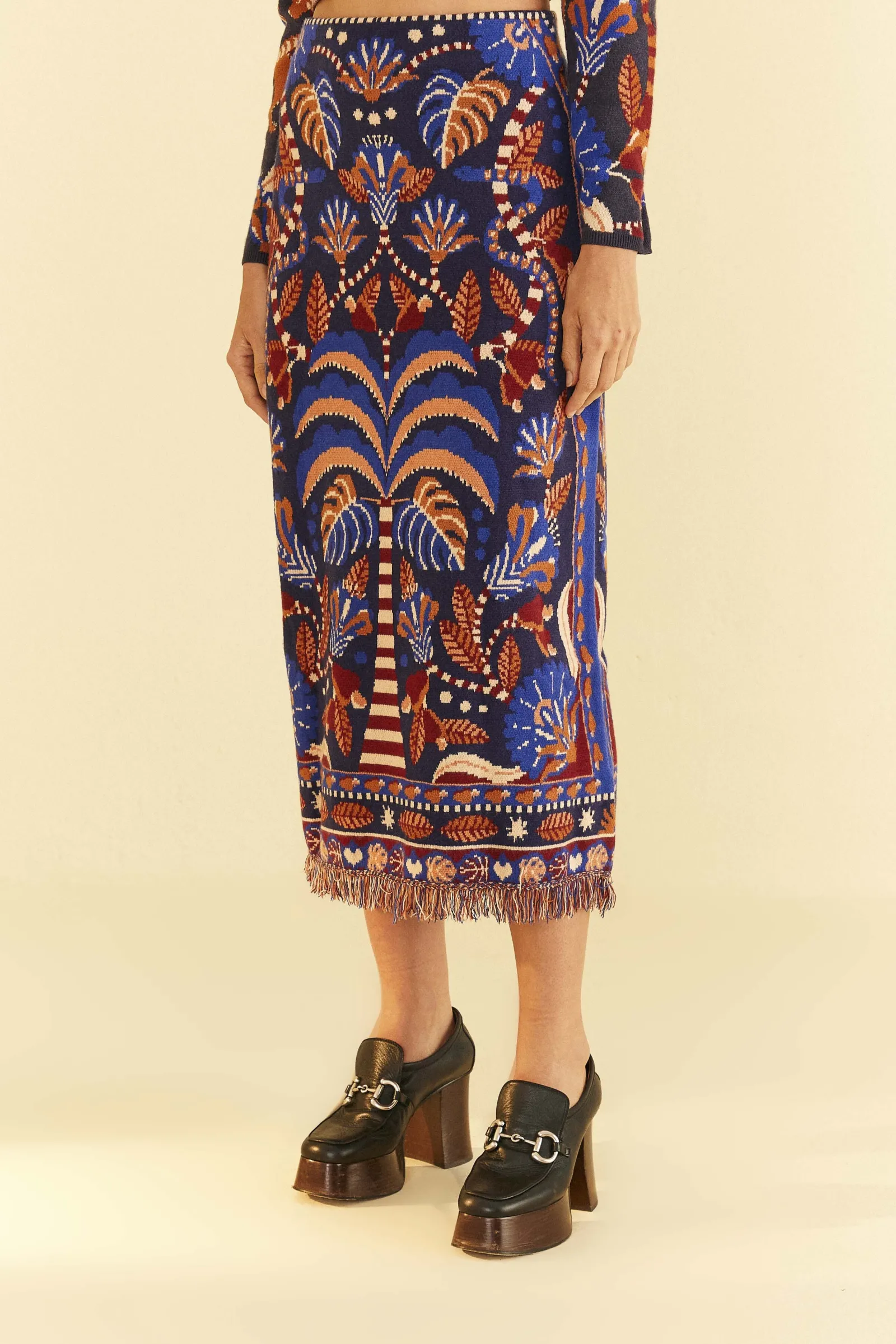 BLUE NATURE BEAUTY SCARF KNIT MIDI SKIRT