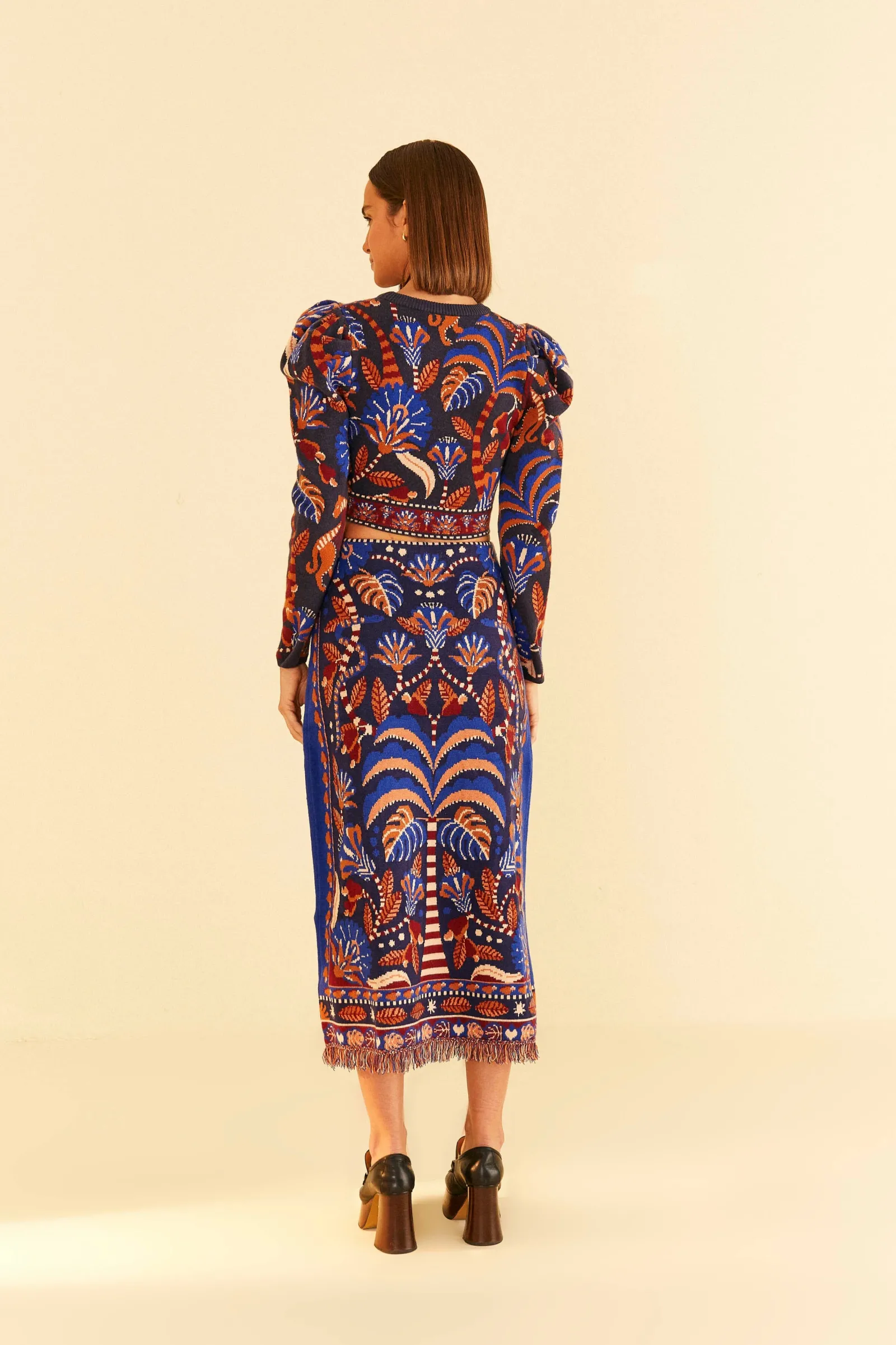 BLUE NATURE BEAUTY SCARF KNIT MIDI SKIRT