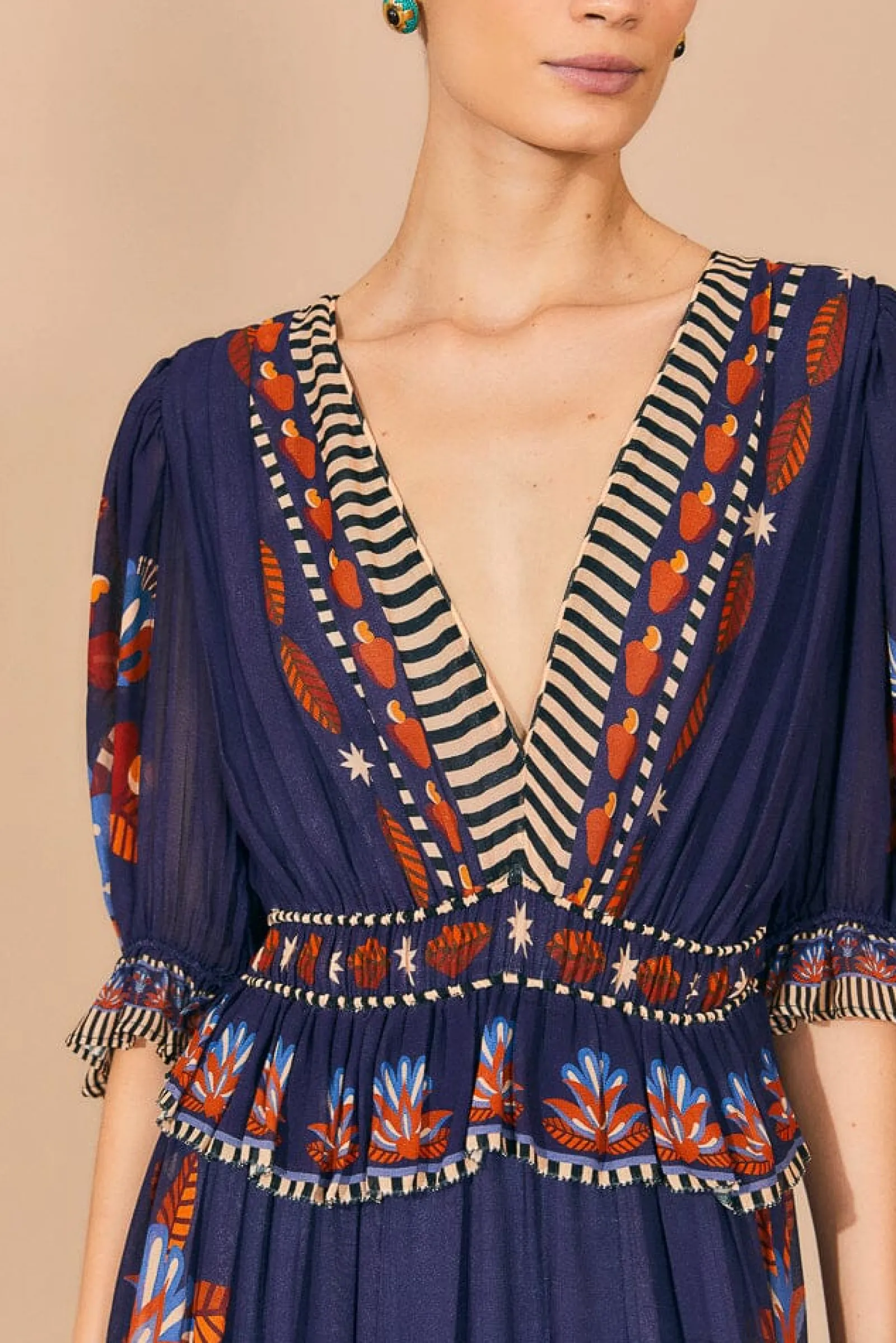 BLUE NATURE BEAUTY SHORT SLEEVE MAXI DRESS