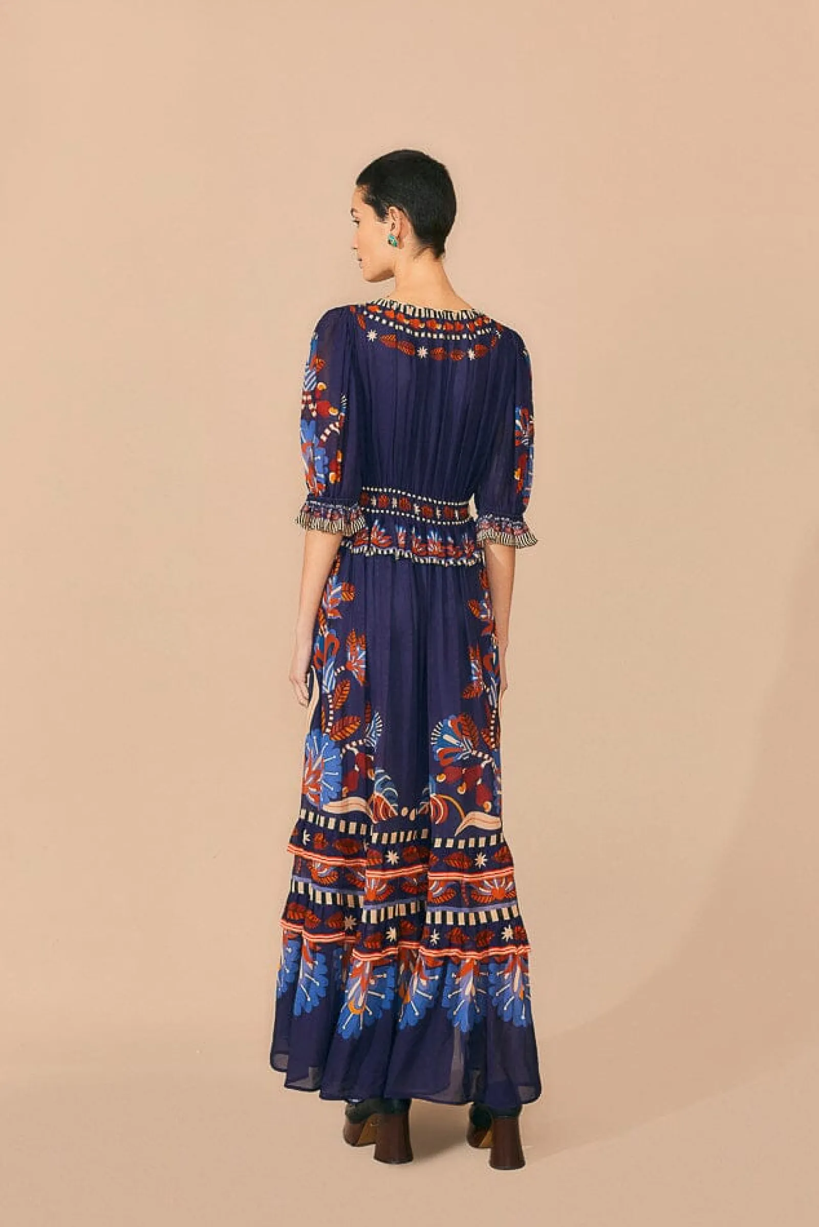 BLUE NATURE BEAUTY SHORT SLEEVE MAXI DRESS