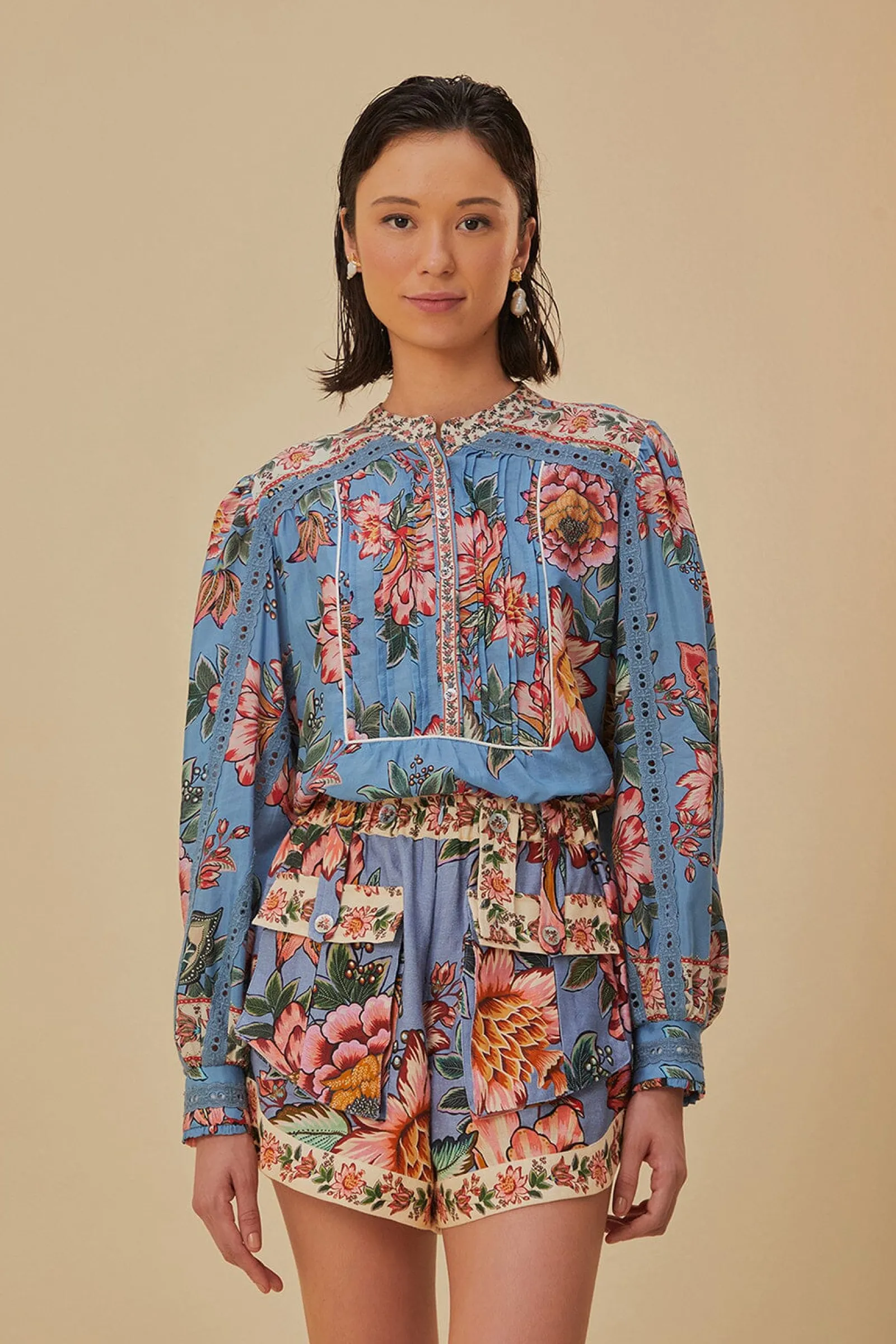 BLUE WONDERFUL BOUQUET EUROFLAX™ LINEN SHORTS