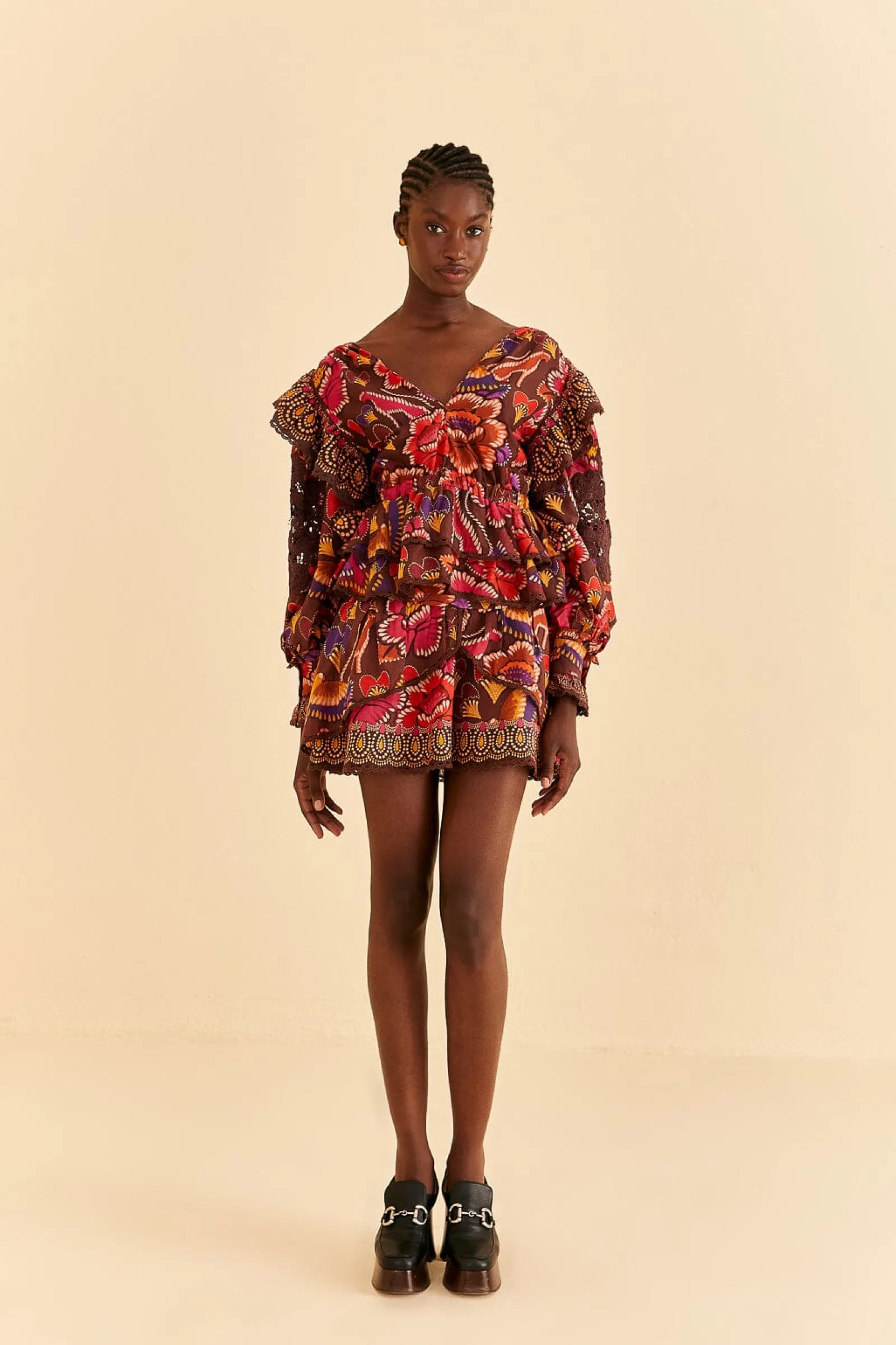 BROWN BRIGHT FLORA BLOUSE