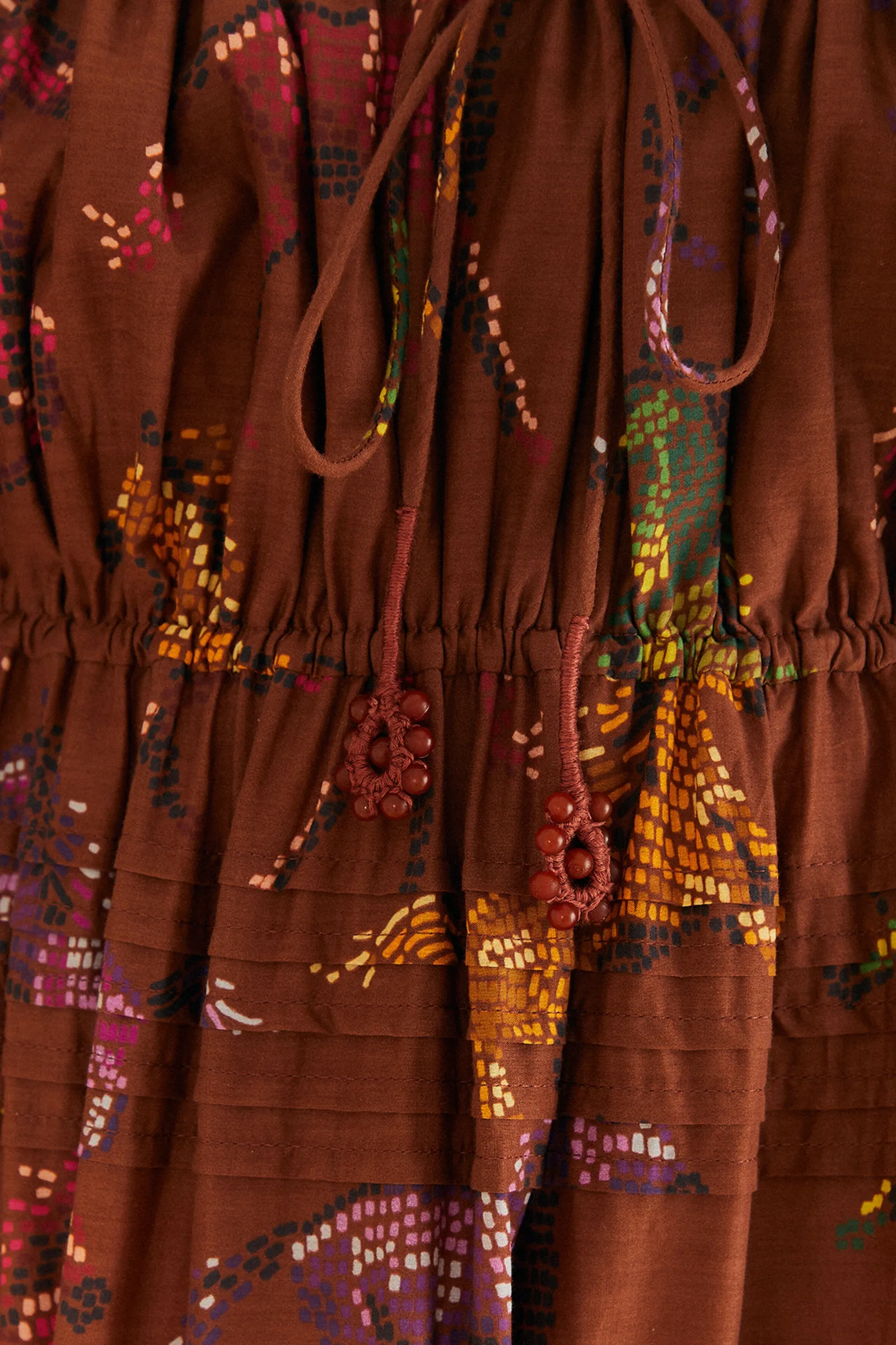 BROWN DOTTED HORSES MAXI DRESS