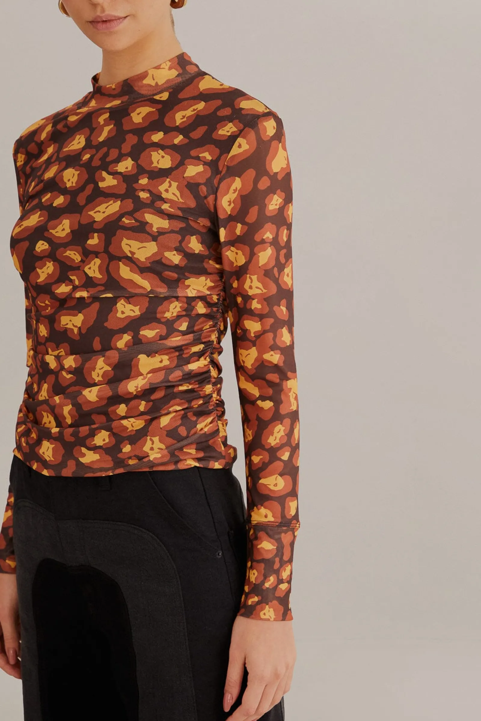 BROWN LEOPARD DESIRE TULLE BLOUSE