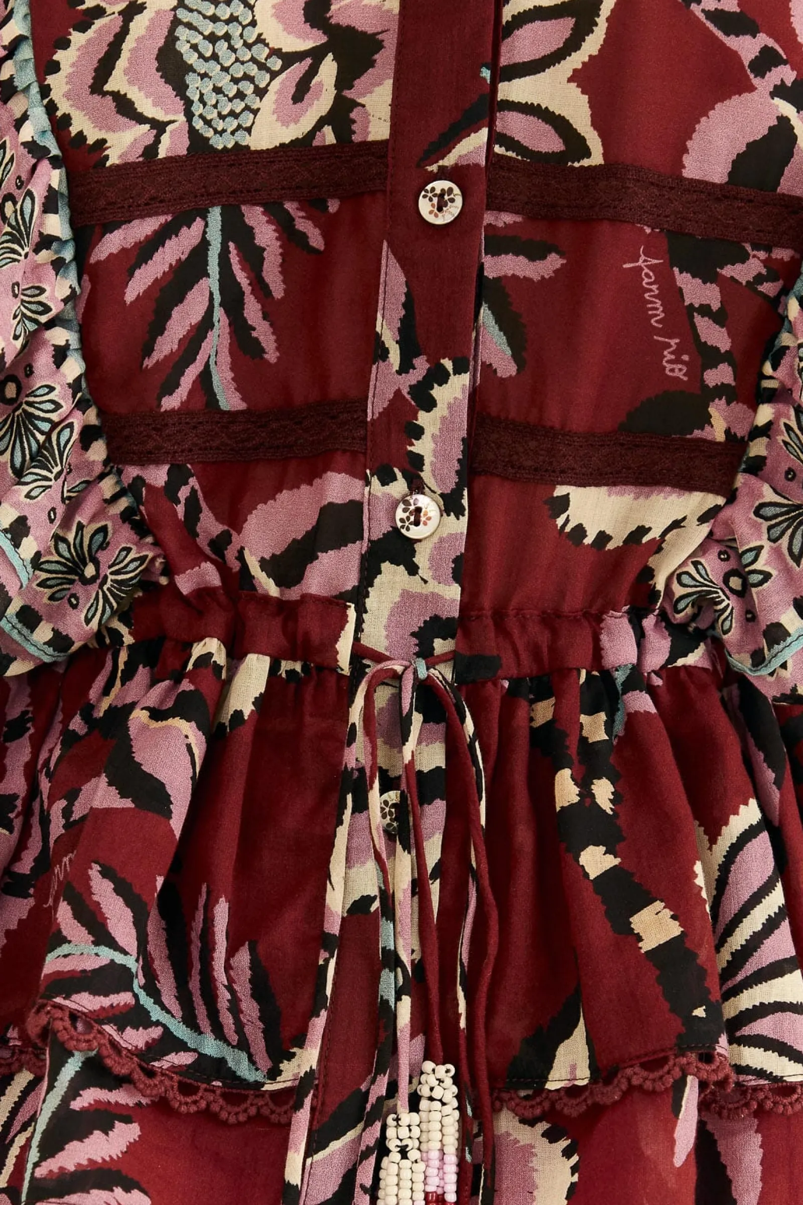 BURGUNDY PINEAPPLE INSPIRATION RUFFLE BLOUSE