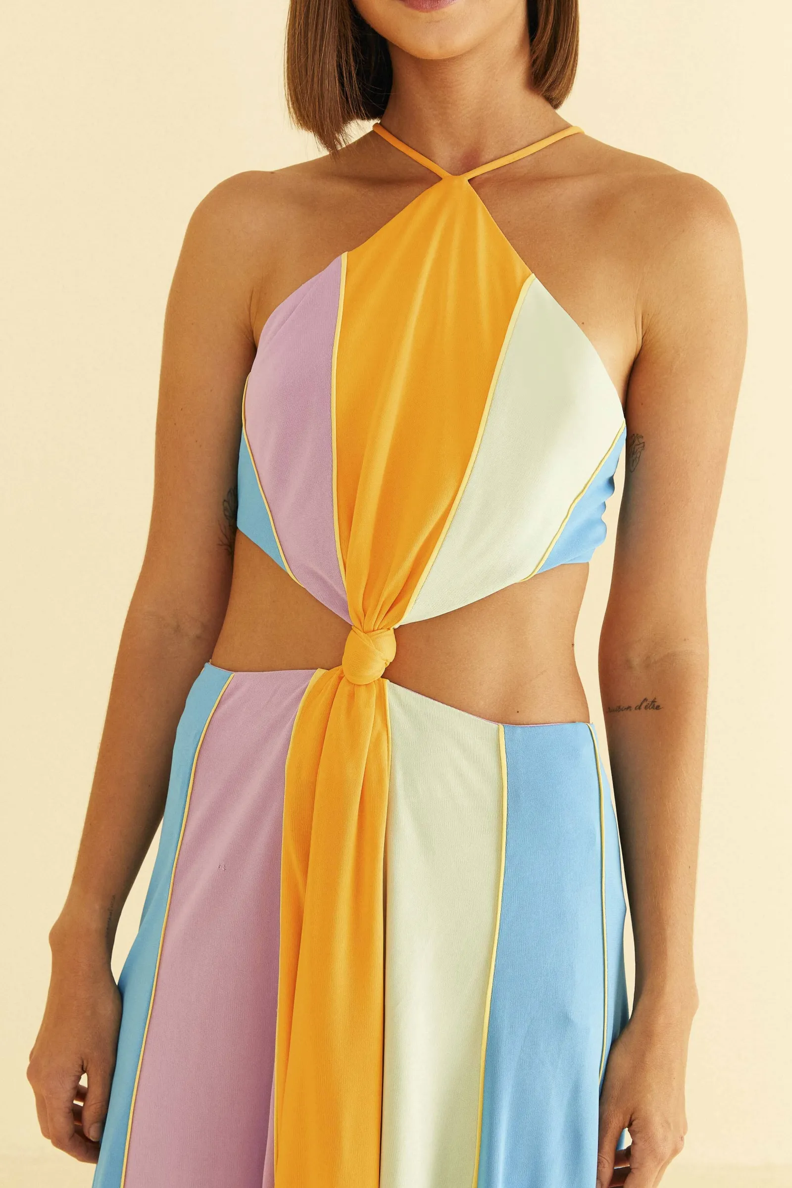 COLOR BLOCKING SLEEVELESS MAXI DRESS