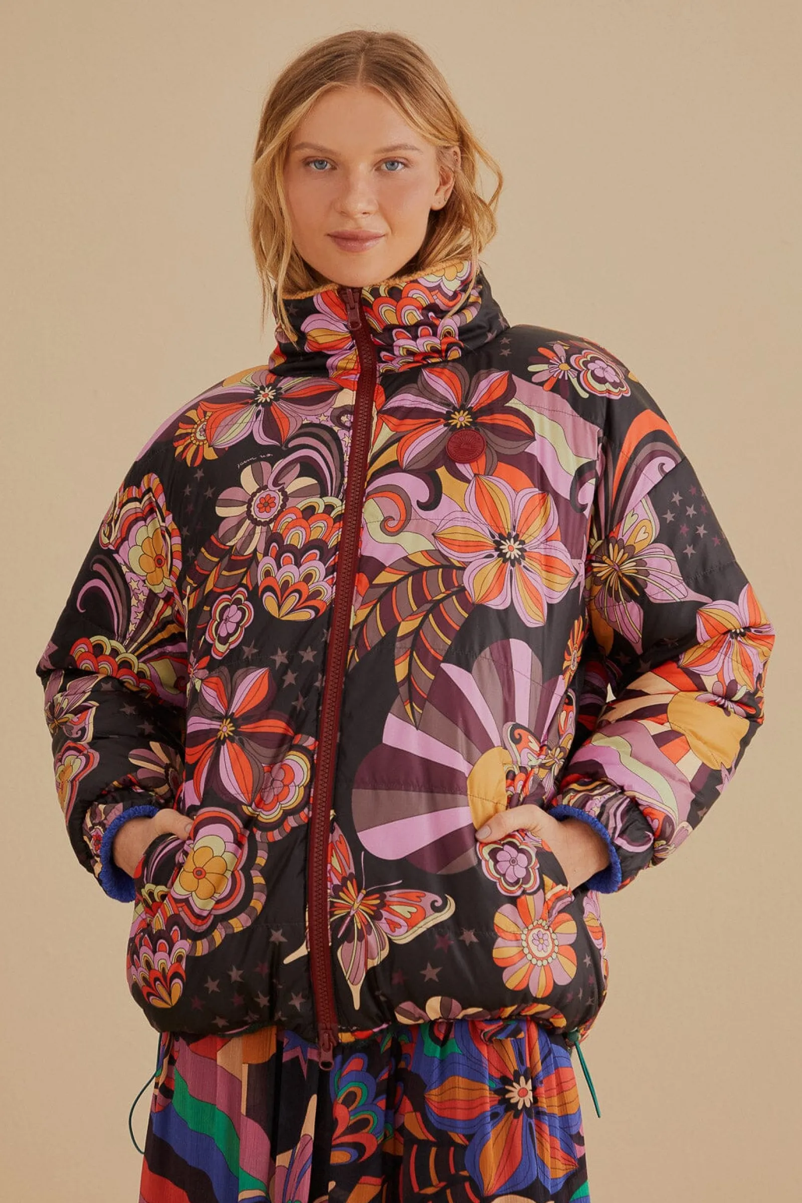  COLORFUL STRIPES KNIT REVERSIBLE PUFFER JACKET