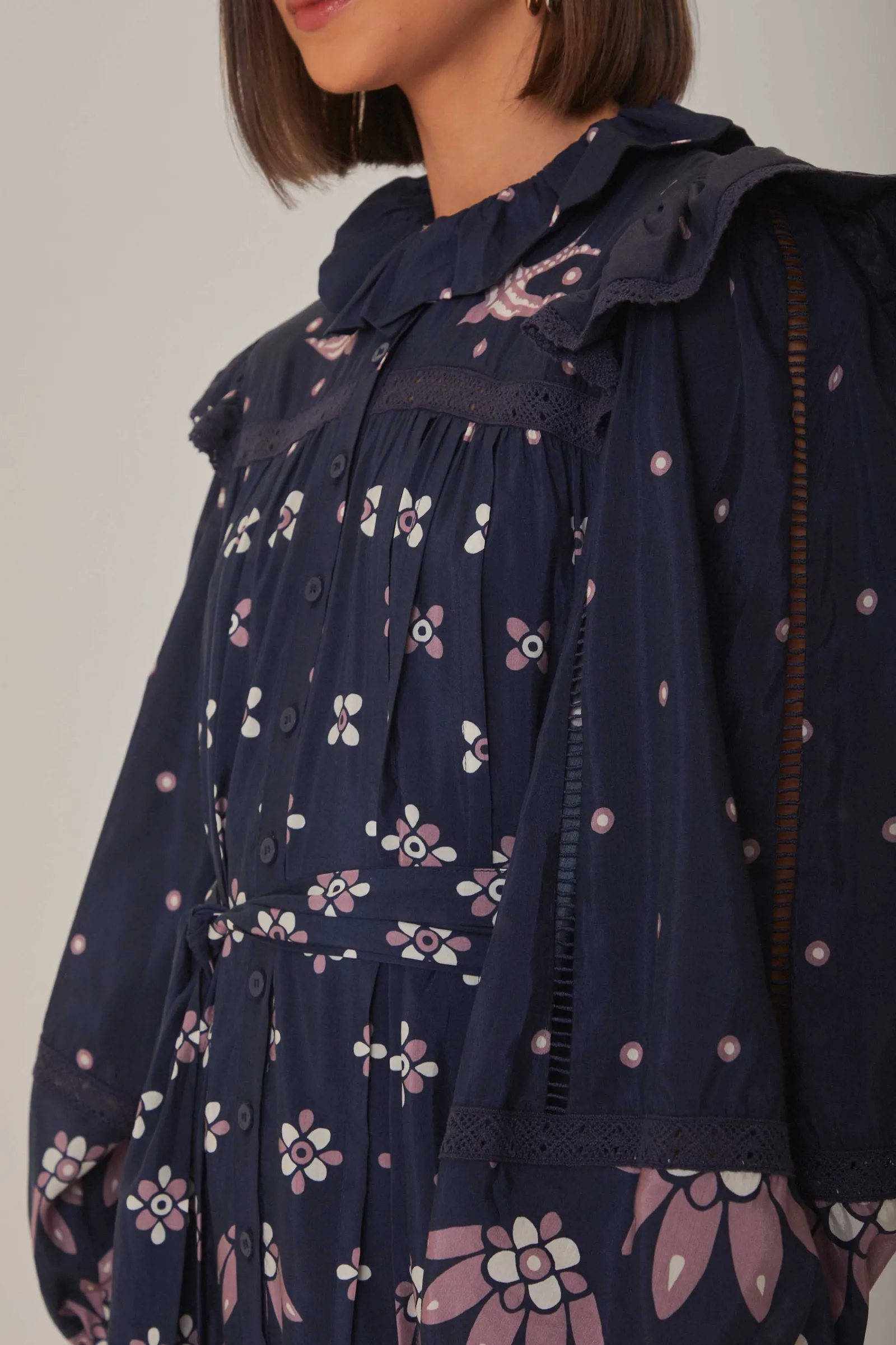 DARK BLUE AINIKA MARTINA LONG SLEEVE MIDI DRESS