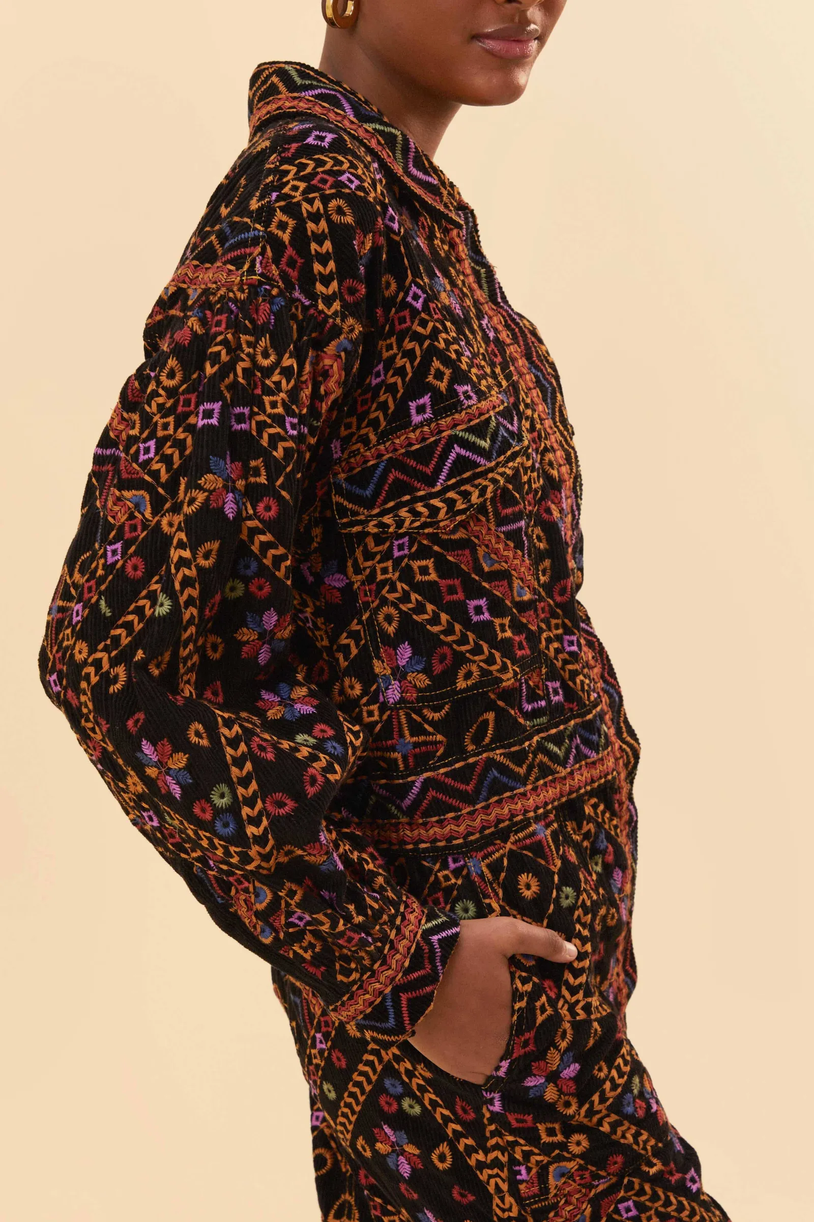 EMBROIDERED LONG SLEEVE JUMPSUIT